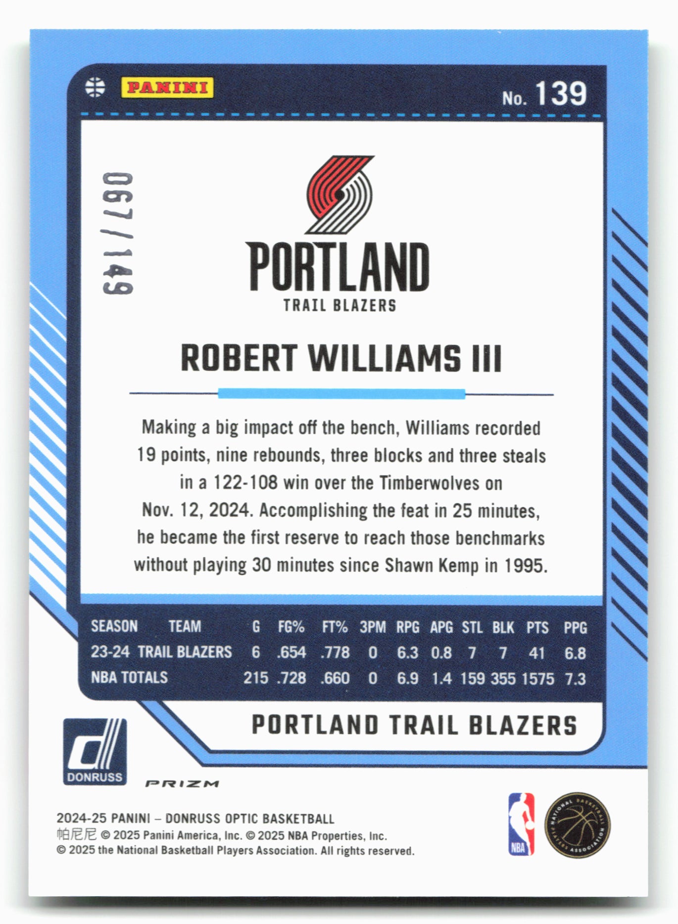 2024-25 Donruss Optic #139 Robert Williams III Lime Green #/149