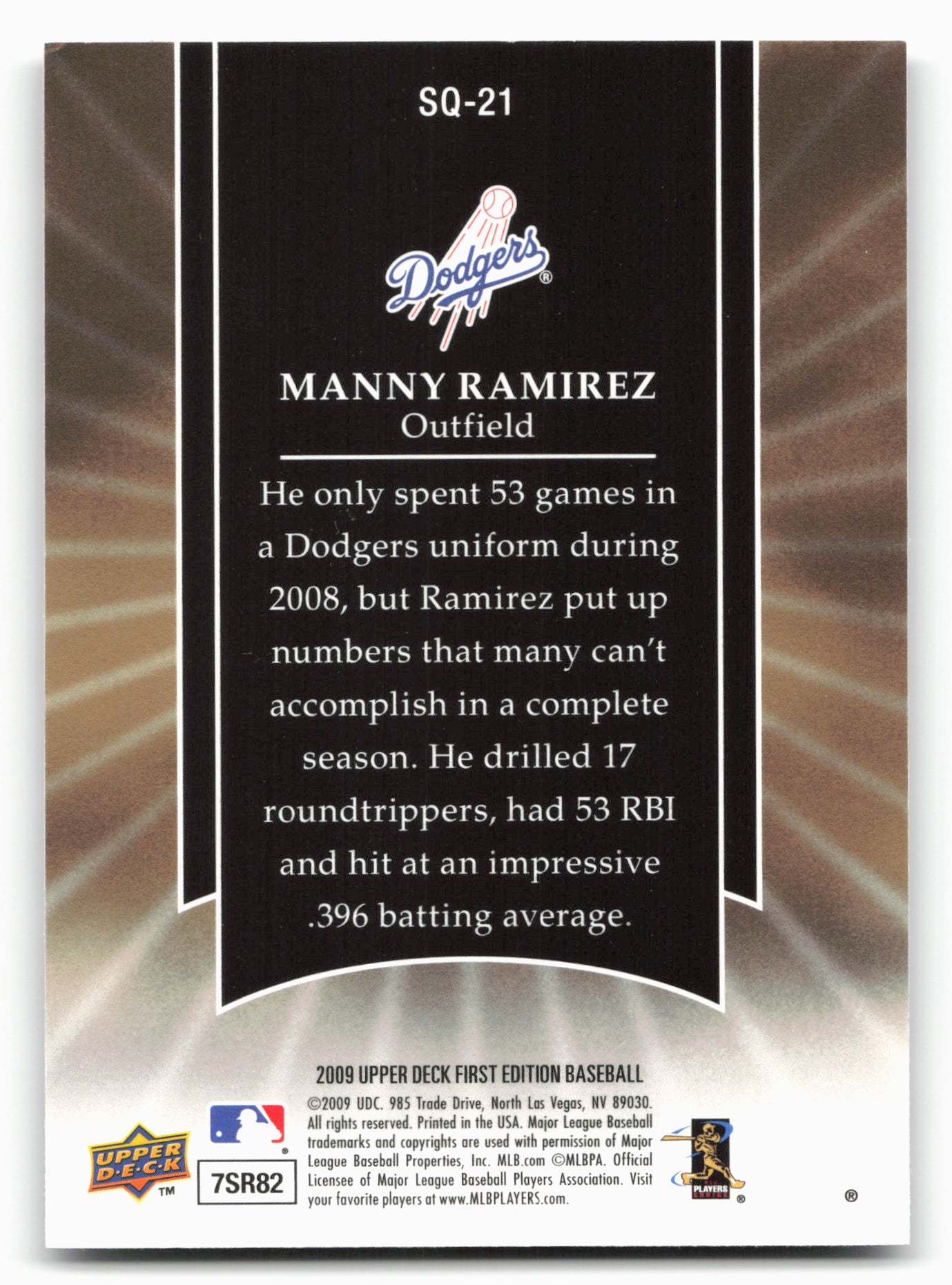 2009 Upper Deck #SQ-21 Manny Ramirez StarQuest First Edition