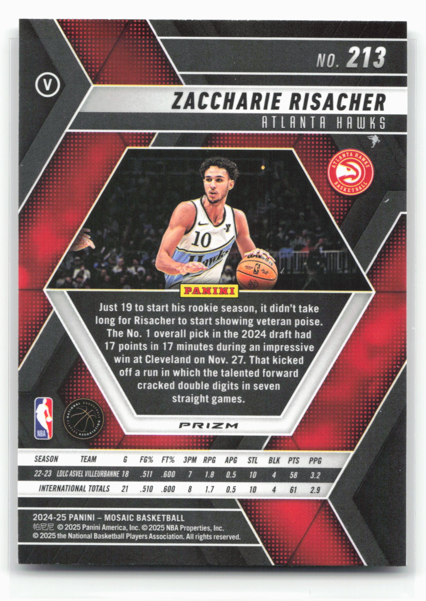2024-25 Panini Mosaic #213 Zaccharie Risacher Fast Break Silver Mosaic