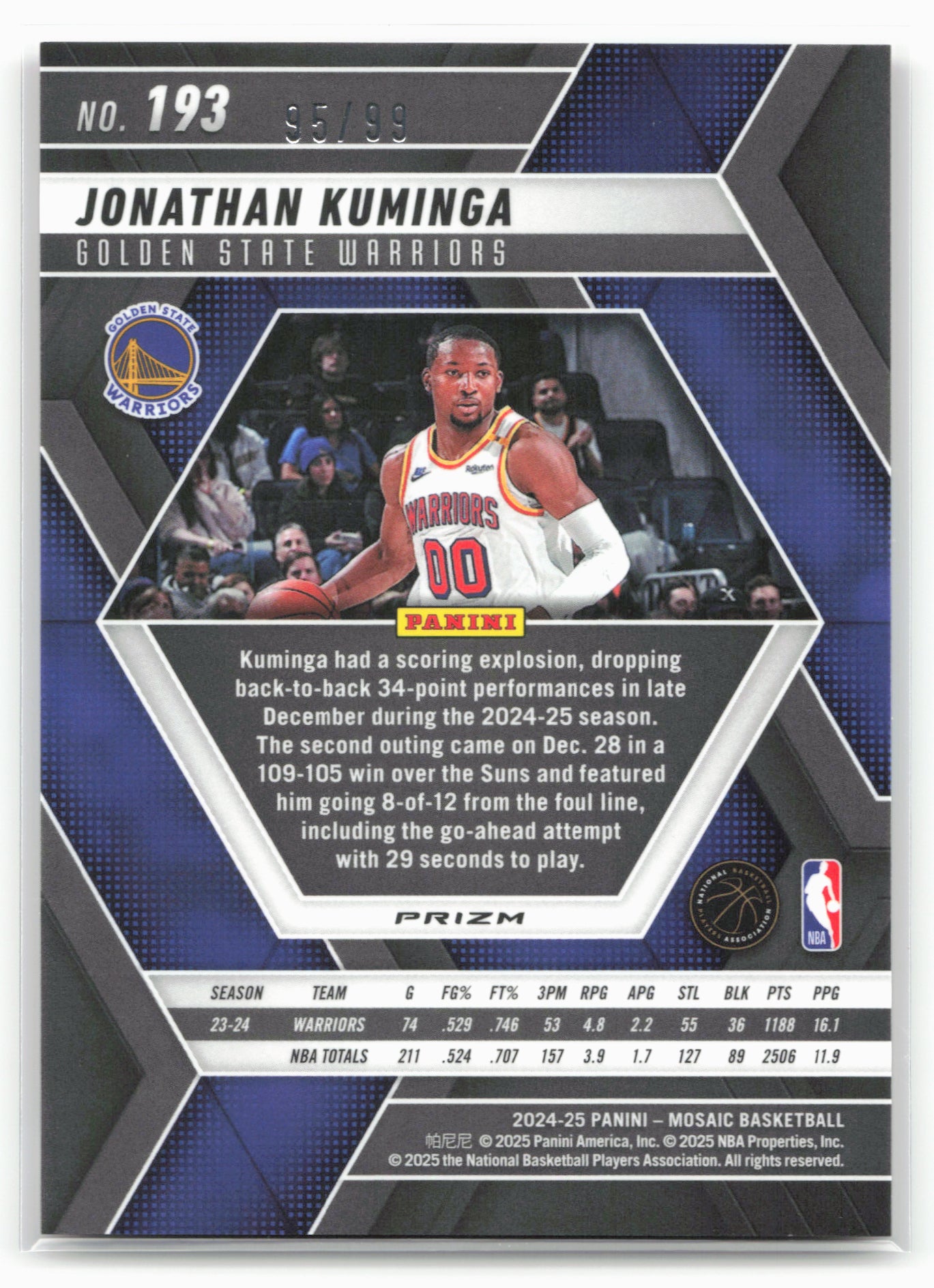 2024-25 Panini Mosaic #193 Jonathan Kuminga Fast Break Red Mosaic 95/99