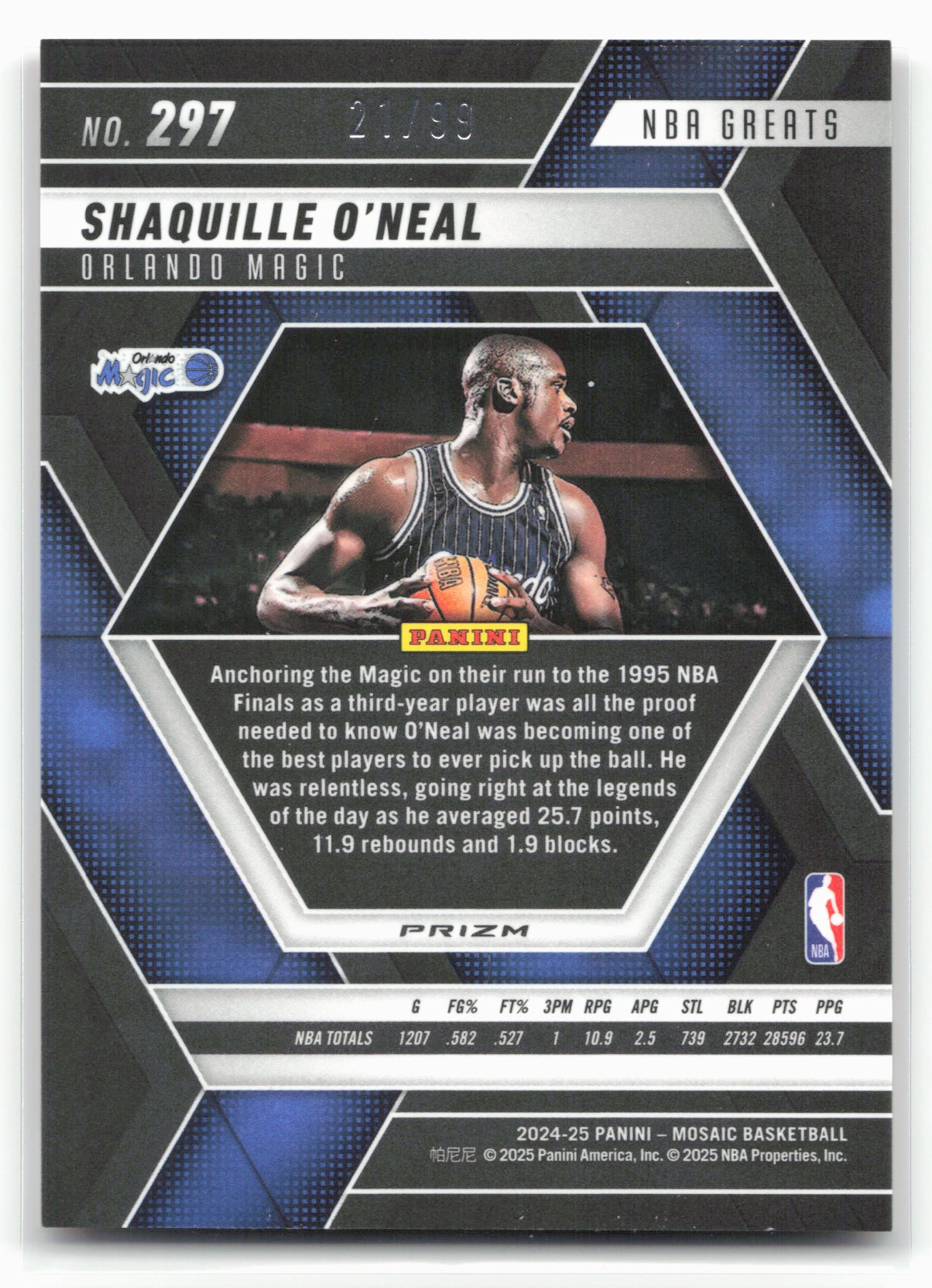 2024-25 Panini Mosaic #297 Shaquille O'Neal Fast Break Red Mosaic #/99