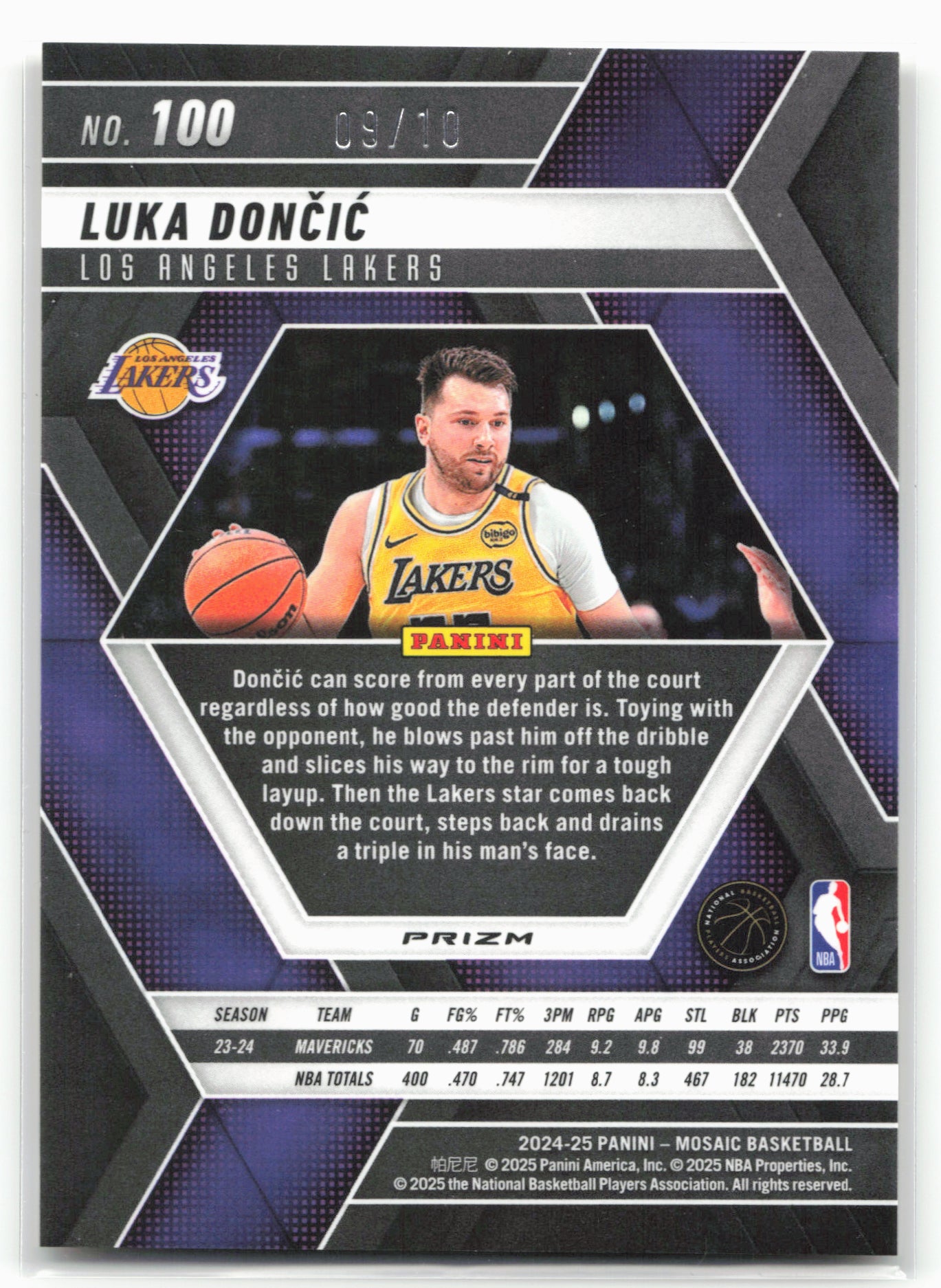 2024-25 Panini Mosaic #100 Luka Doncic Fast Break Gold Mosaic 09/10