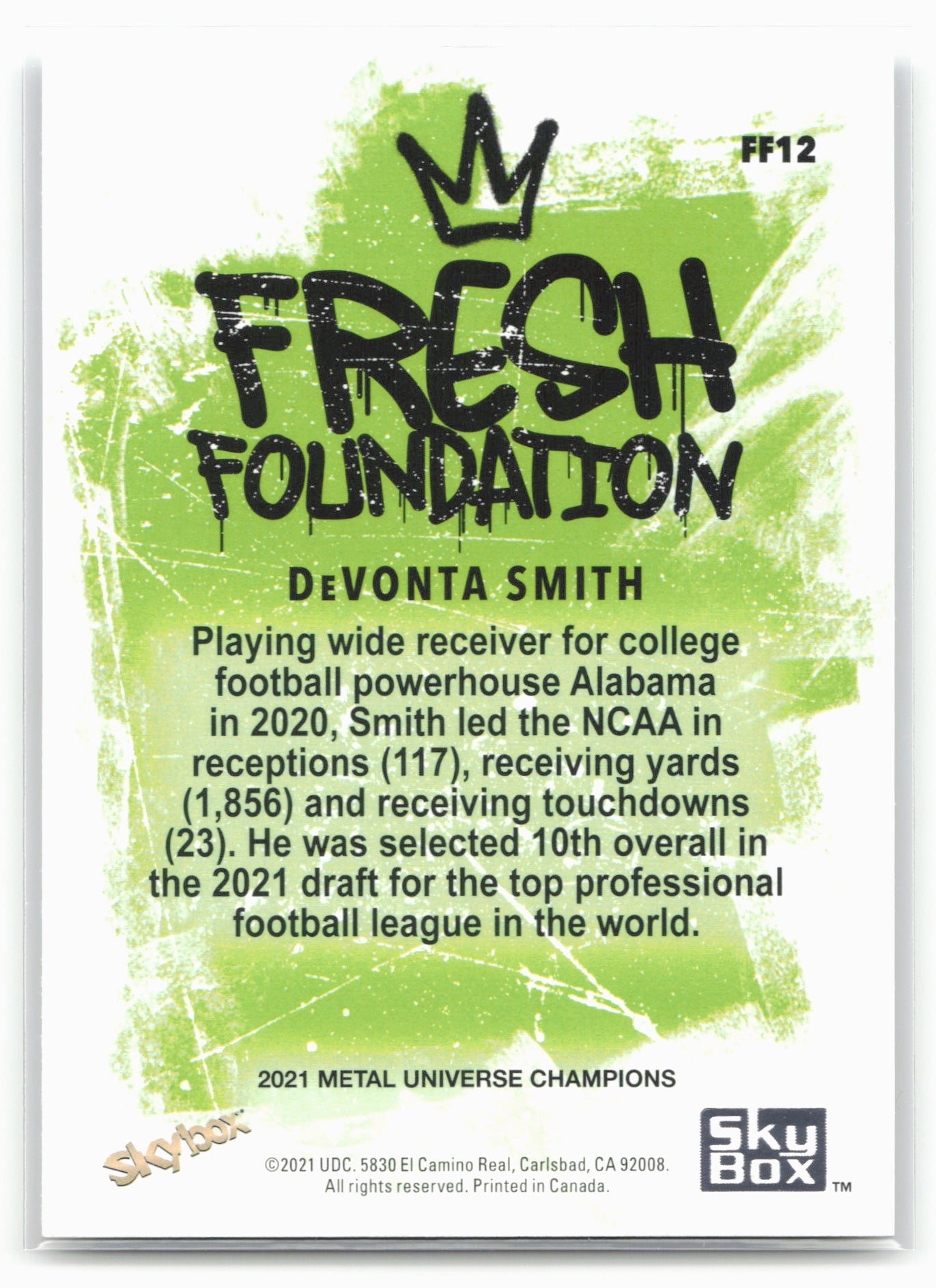 2021 SkyBox Metal Universe Champions #FF12 DeVonta Smith Fresh Foundation