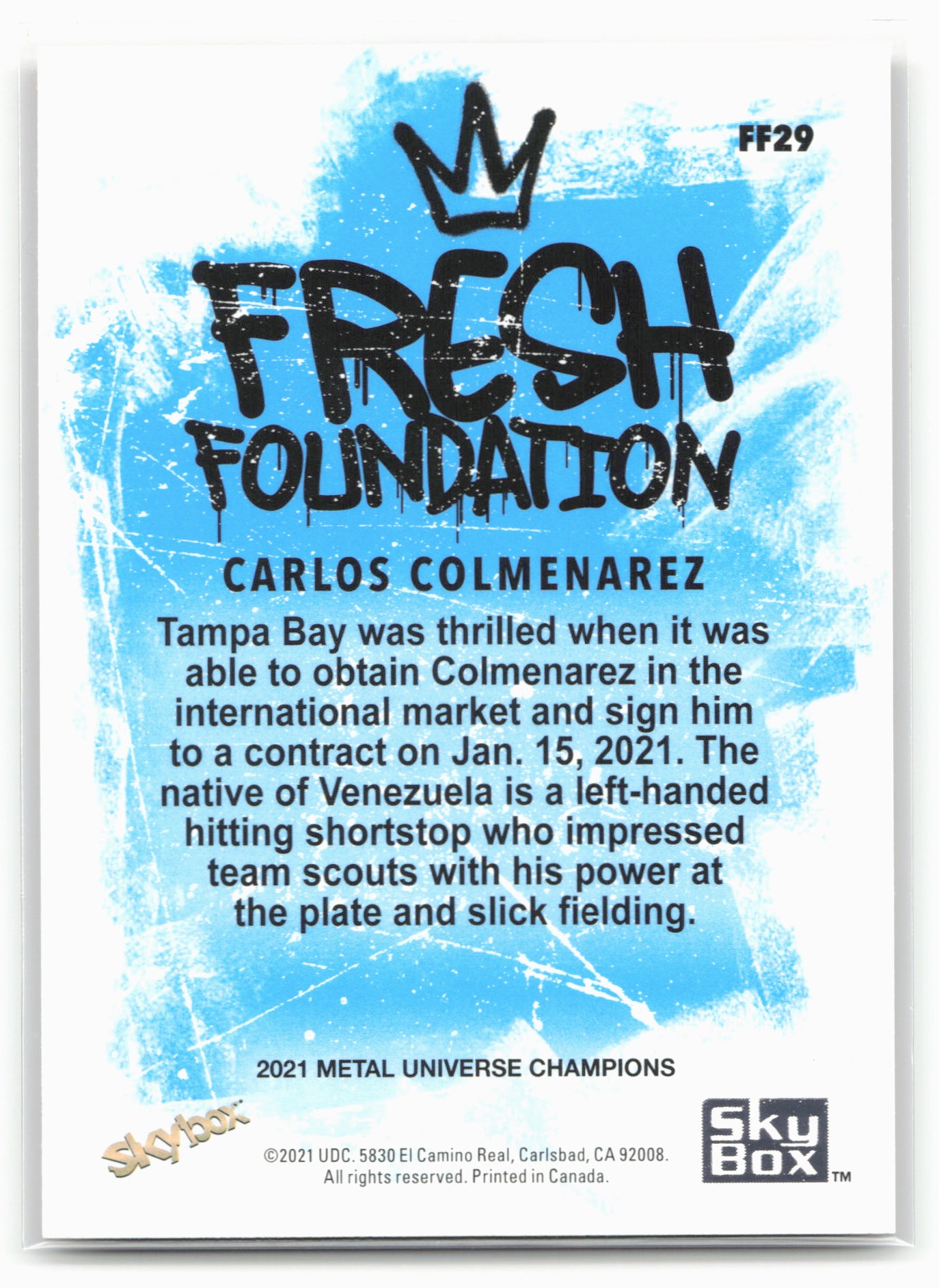 2021 SkyBox Metal Universe #FF29 Carlos Colmenarez Fresh Foundation Copper