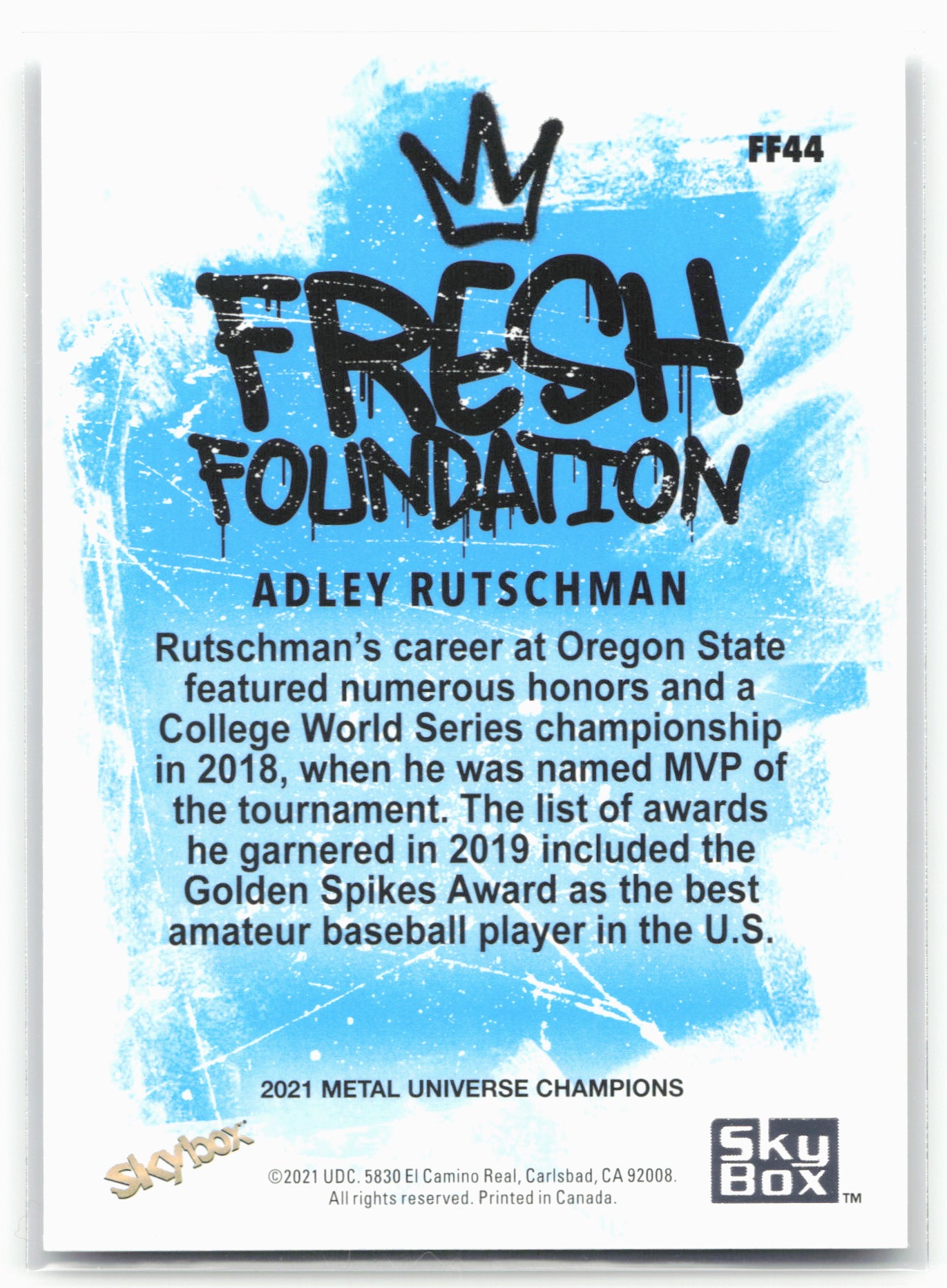 2021 SkyBox Metal Universe Champions #FF44 Adley Rutschman Fresh Foundation