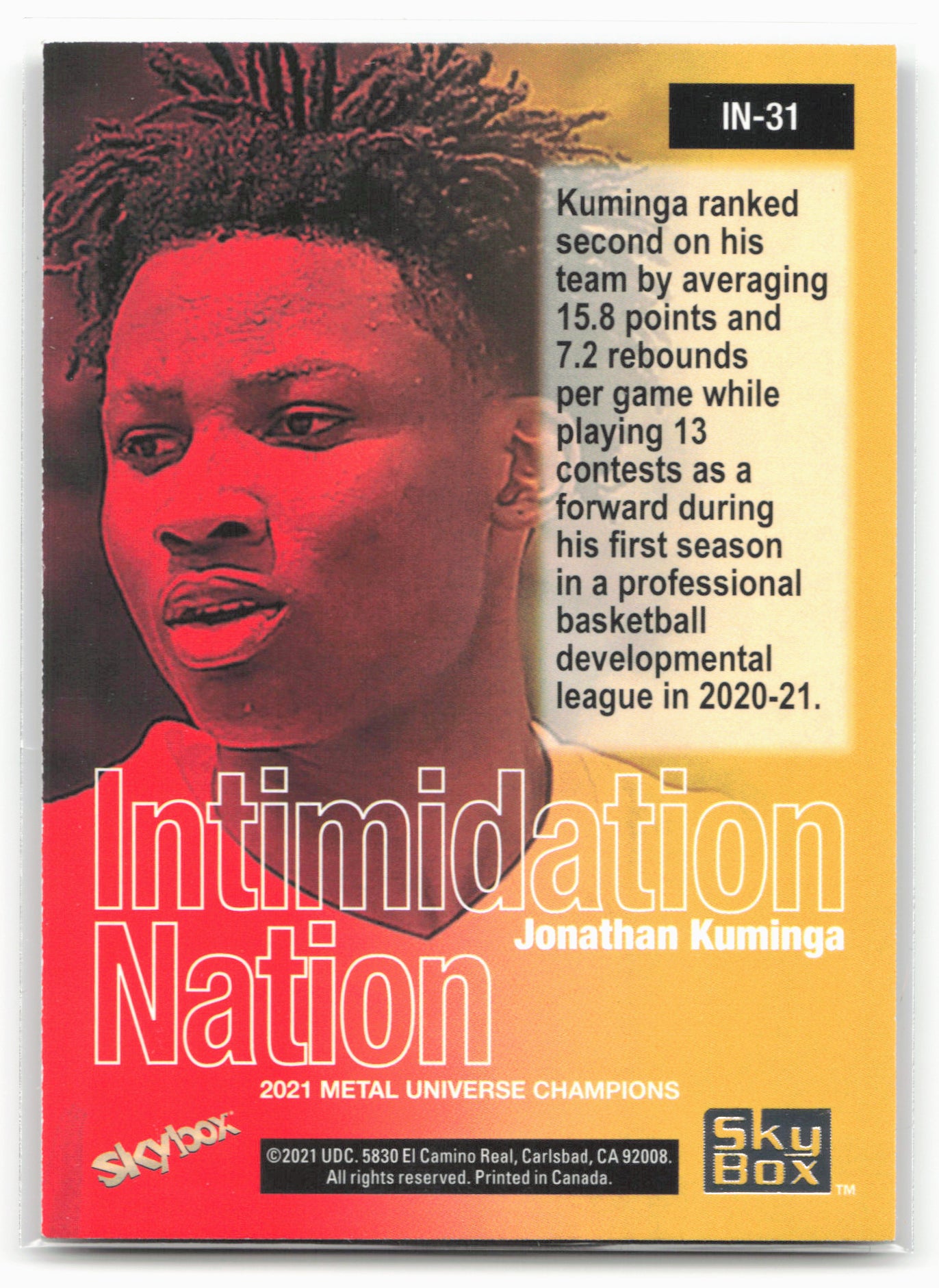 2021 SkyBox Metal Universe Champions #IN-31 Jonathan Kuminga Intimidation Nation