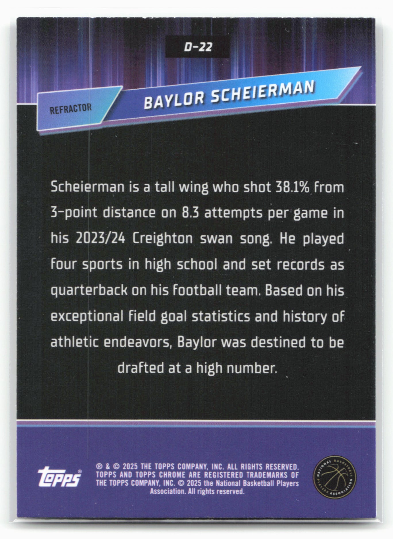 2024-25 Topps Chrome #D-22 Baylor Scheierman Destiny Refractor