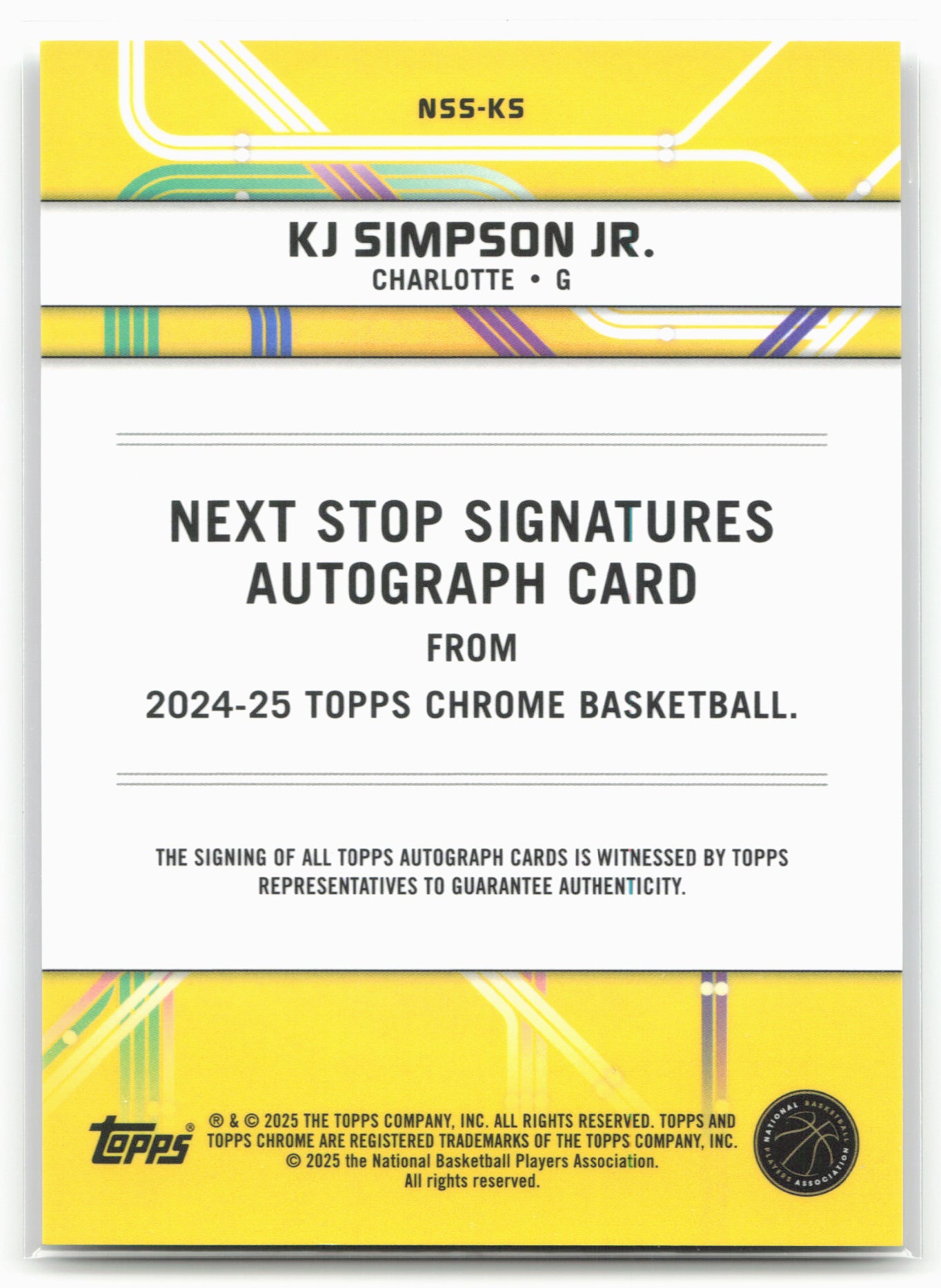 2024-25 Topps Chrome #NSS-KS KJ Simpson Jr. Next Stop Signatures