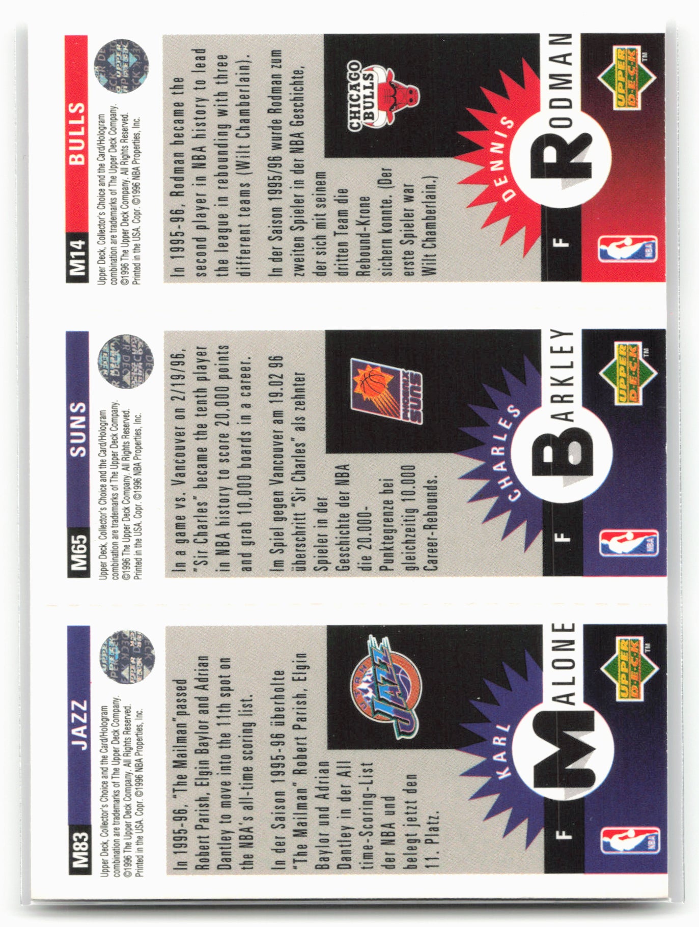 1996-97 Collector's Choice German #14/65/83 Rodman / Barkley / Malone Mini-Cards