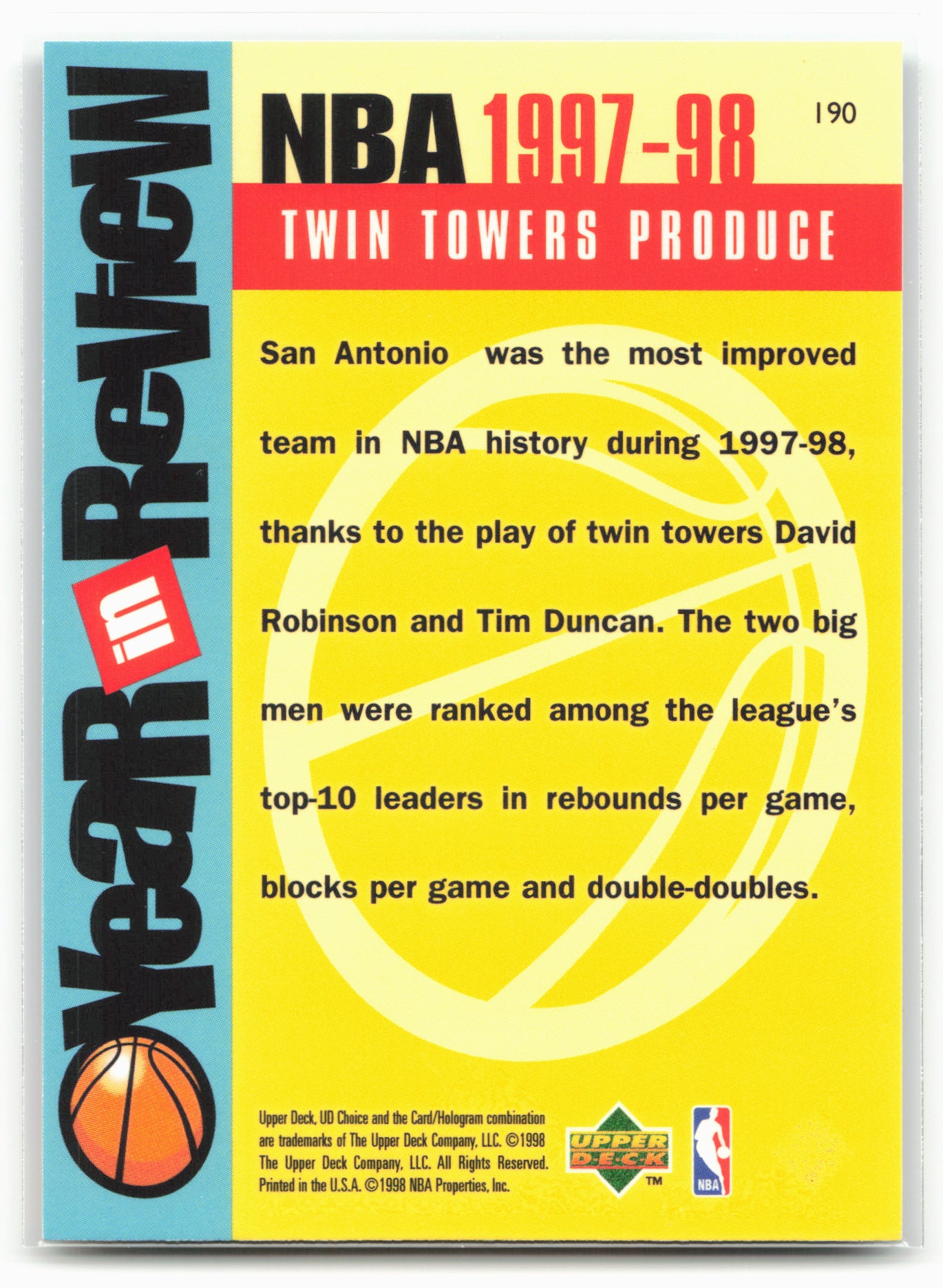 1998-99 UD Choice #190 David Robinson / Tim Duncan YR