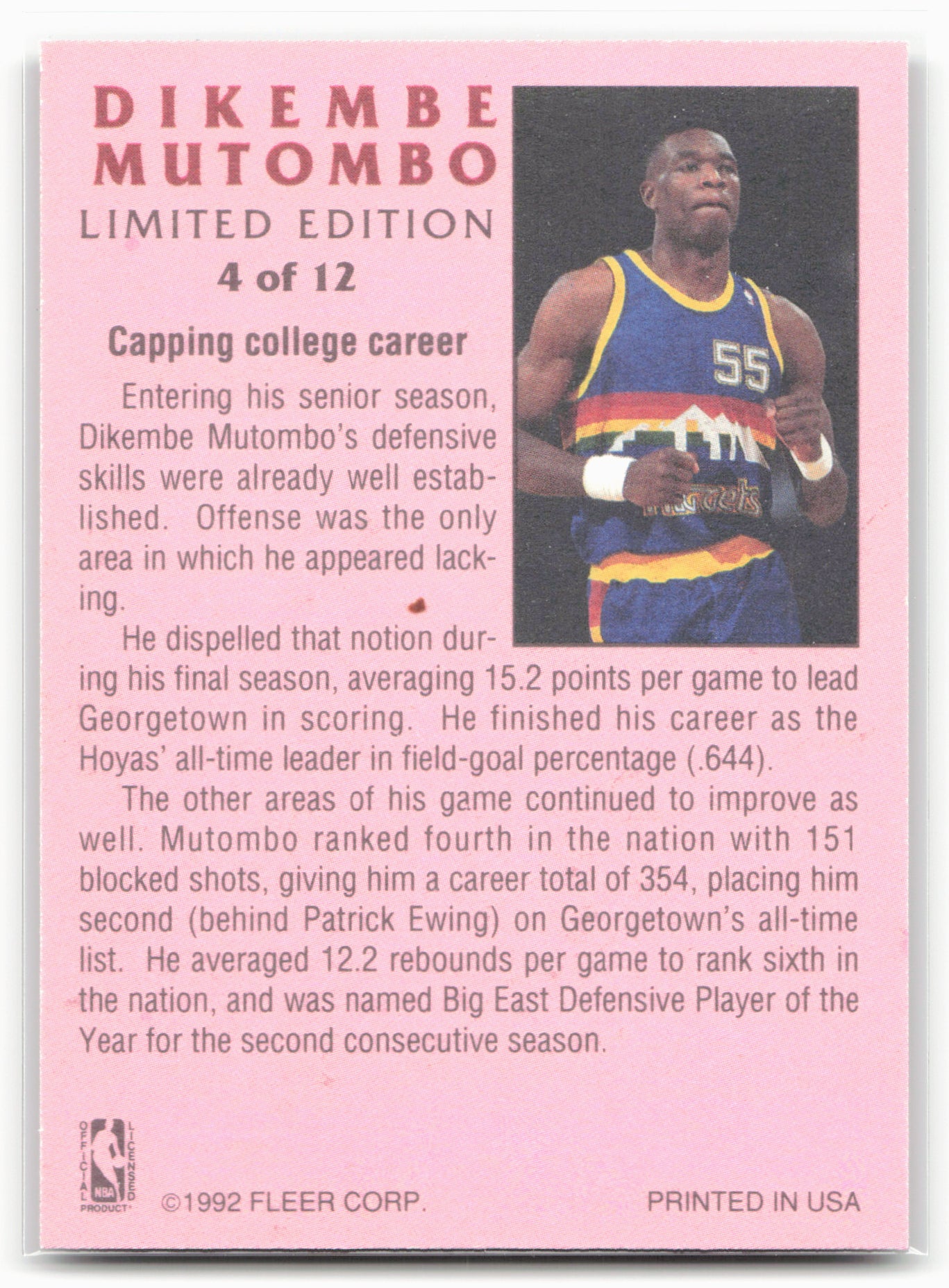 1991-92 Fleer #4 Dikembe Mutombo Dikembe Mutombo Limited Edition