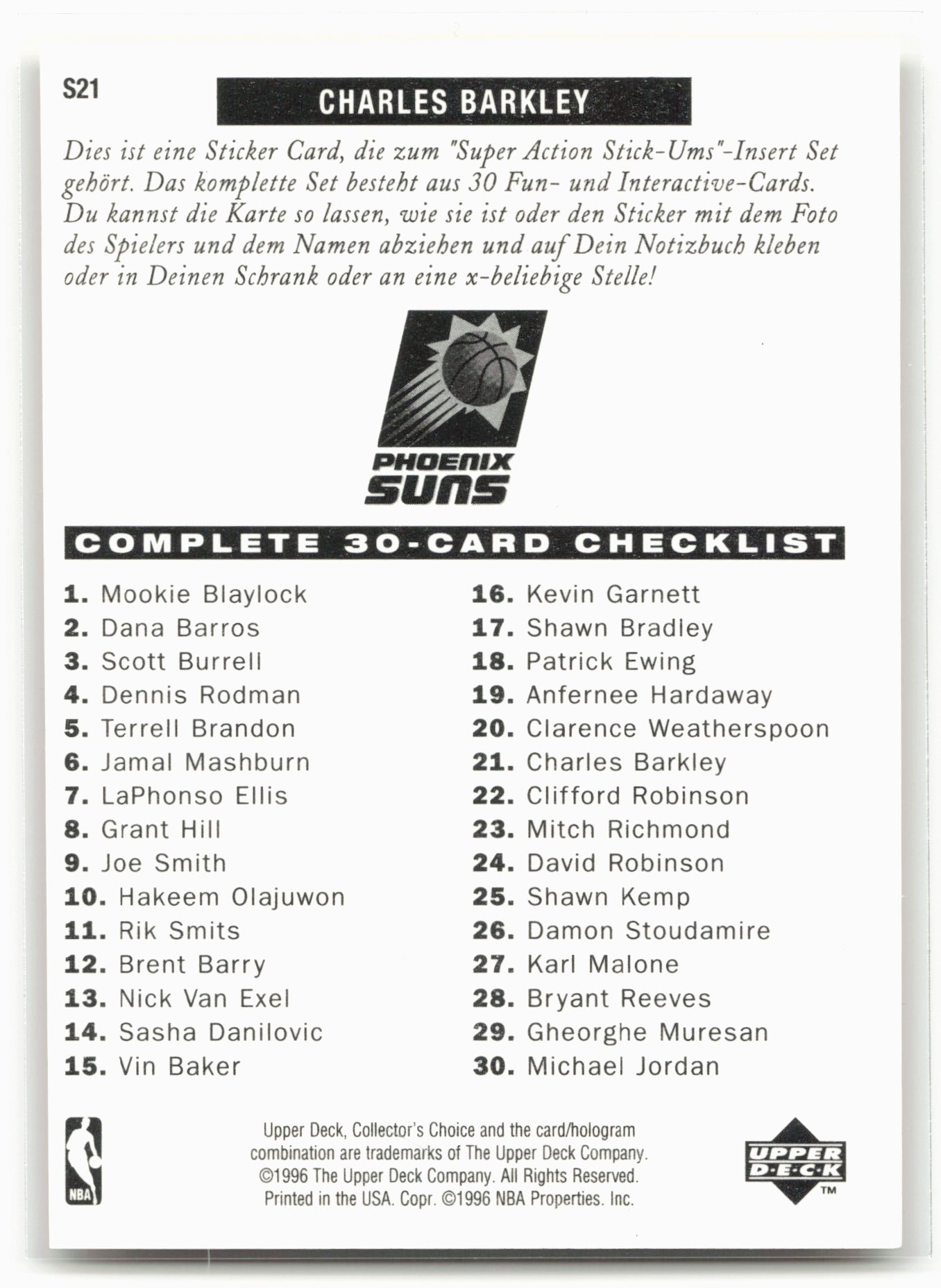 1996-97 Collector's Choice Italian #S21 Charles Barkley Super Action Stick 'Ums