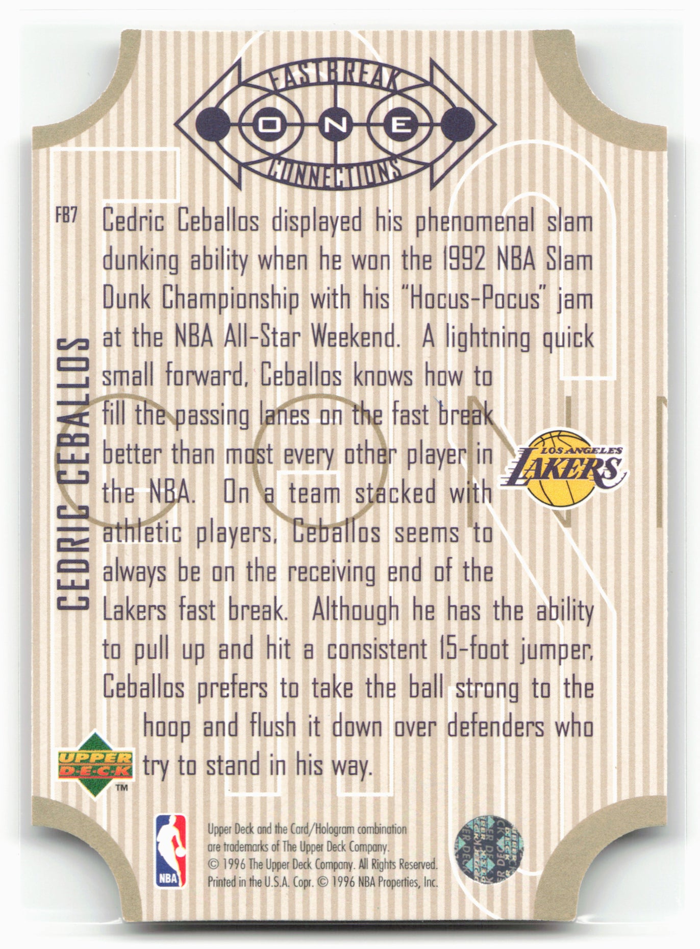 1996-97 Upper Deck #FB7 Cedric Ceballos Fast Break Connections