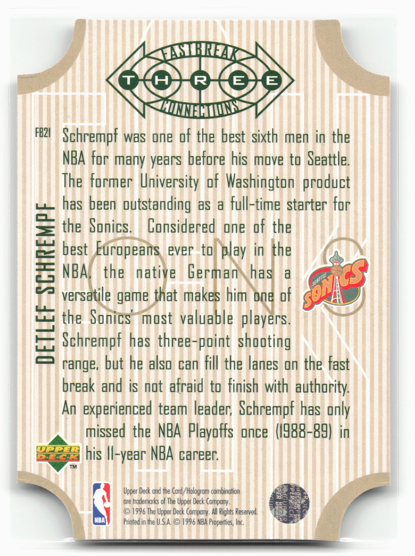 1996-97 Upper Deck #FB21 Detlef Schrempf Fast Break Connections