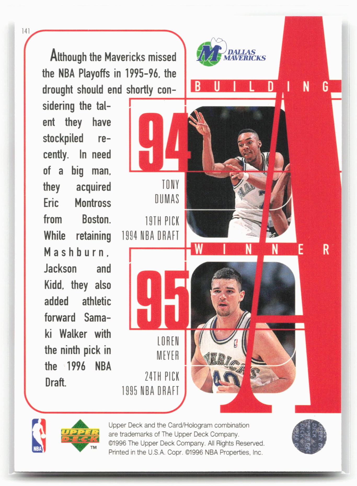 1996-97 Upper Deck #141 Jason Kidd / Jamal Mashburn / Jim Jackson