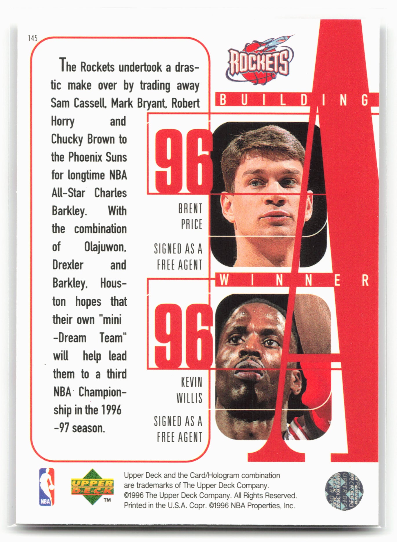 1996-97 Upper Deck #145 Hakeem Olajuwon / Clyde Drexler / Charles Barkley