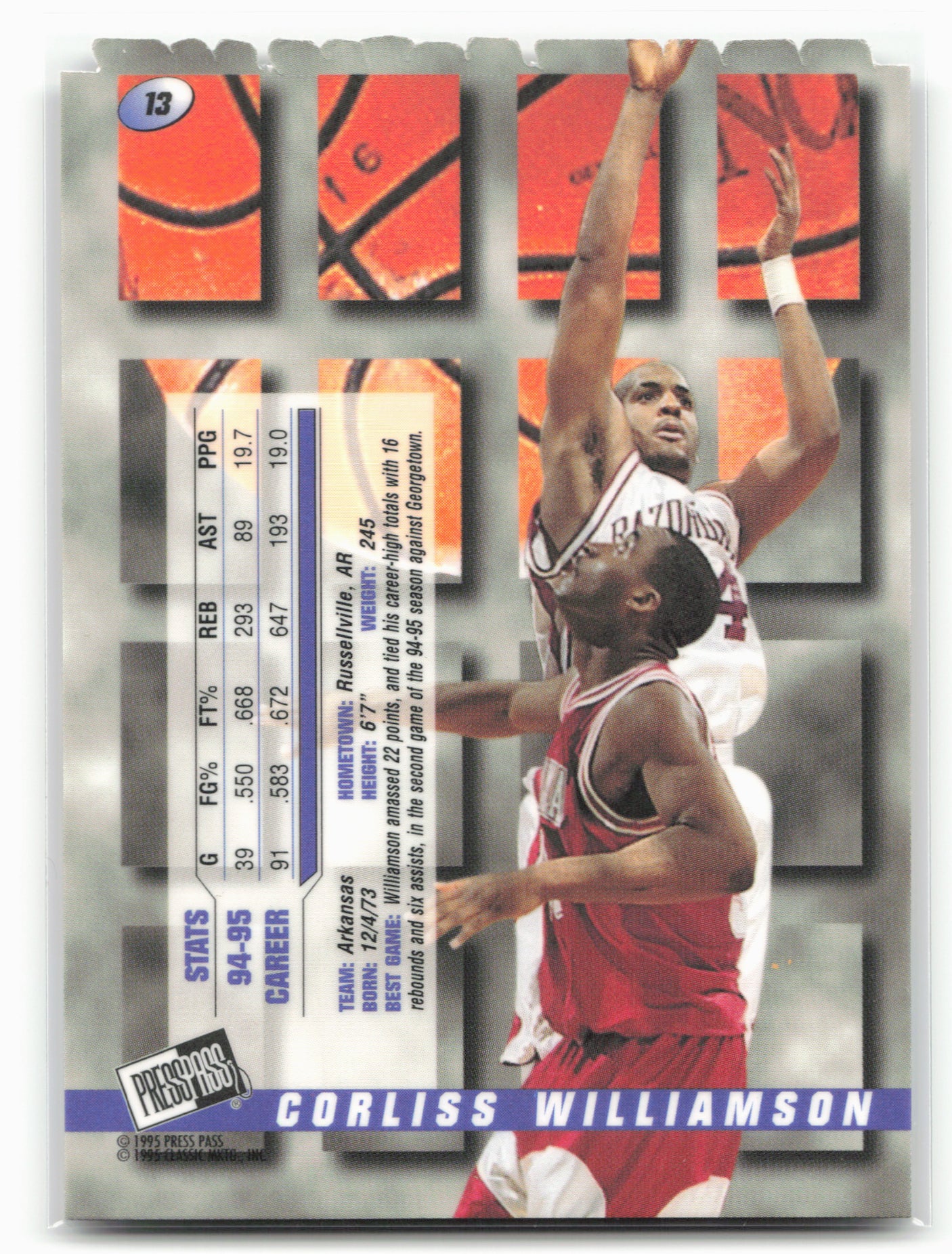 1995 Press Pass Premium Draft Picks #13 Corliss Williamson Die Cuts Blue