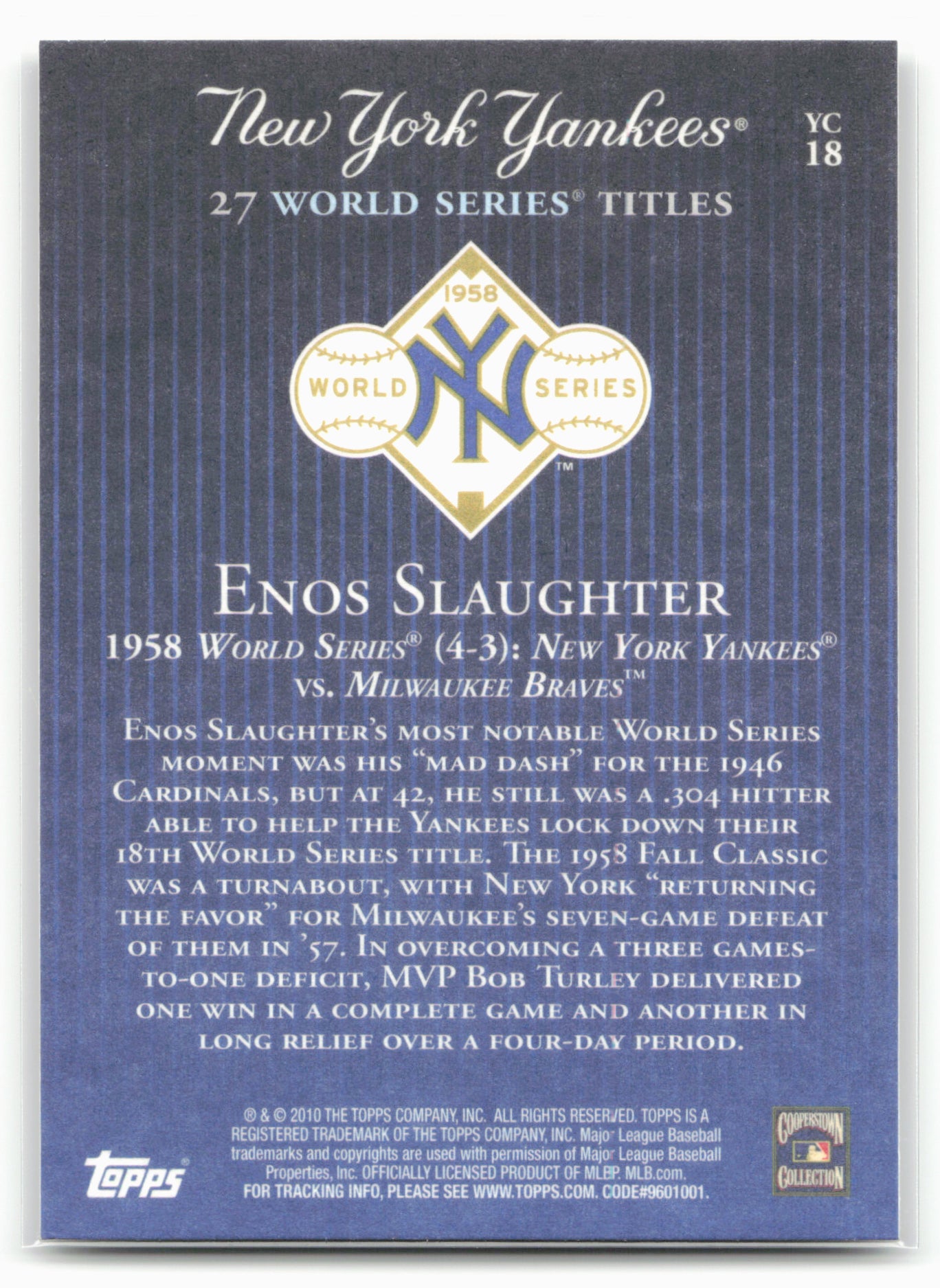 2010 Topps New York Yankees 27 World Series Championships #YC18 Enos Slaughter