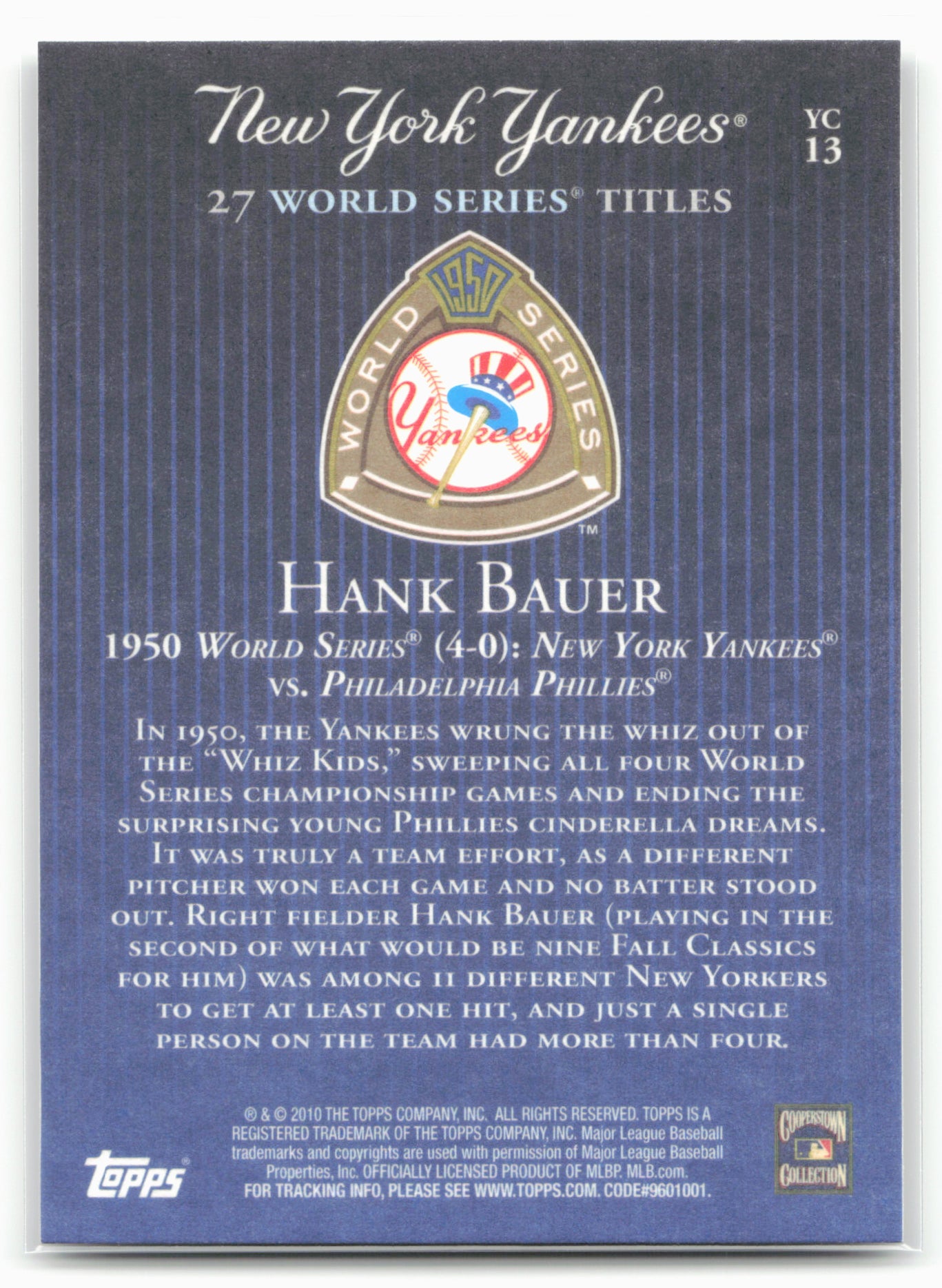 2010 Topps New York Yankees 27 World Series Championships #YC13 Hank Bauer