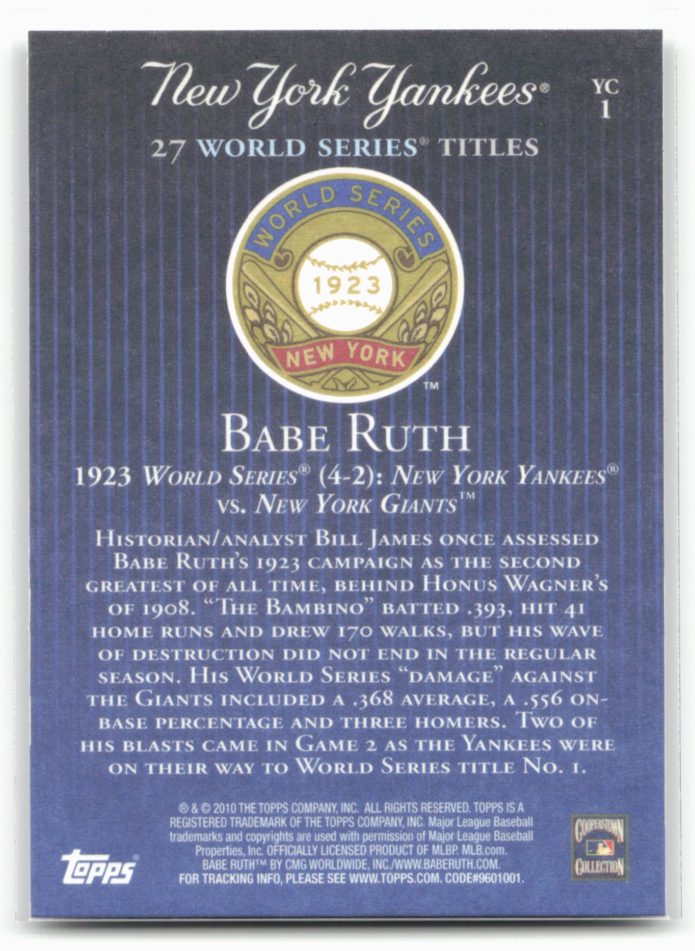 2010 Topps New York Yankees 27 World Series Championships #YC1 Babe Ruth 21901