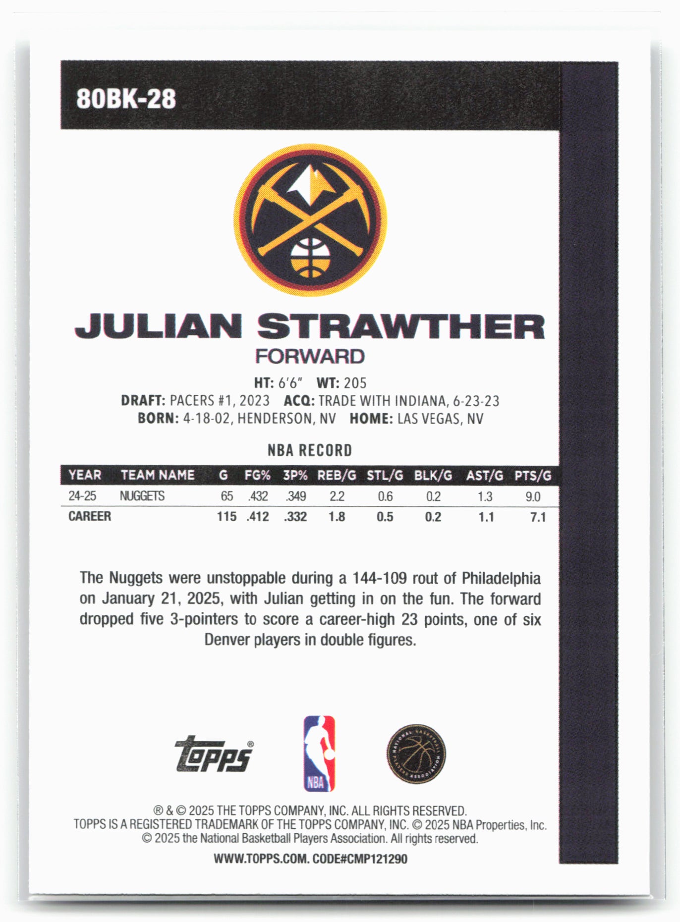 2025-26 Topps #80BK-28 Julian Strawther 1980-81 Topps Basketball