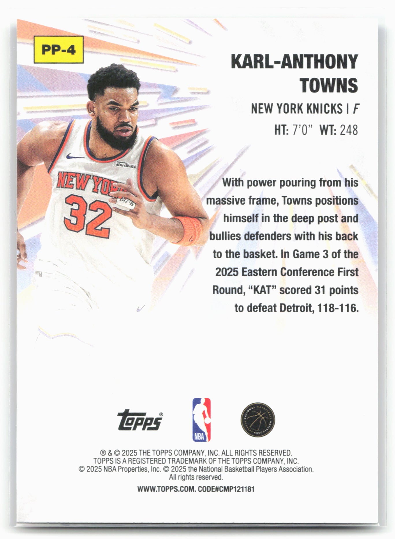 2025-26 Topps #PP-4 Karl-Anthony Towns Power Players Holo Foil