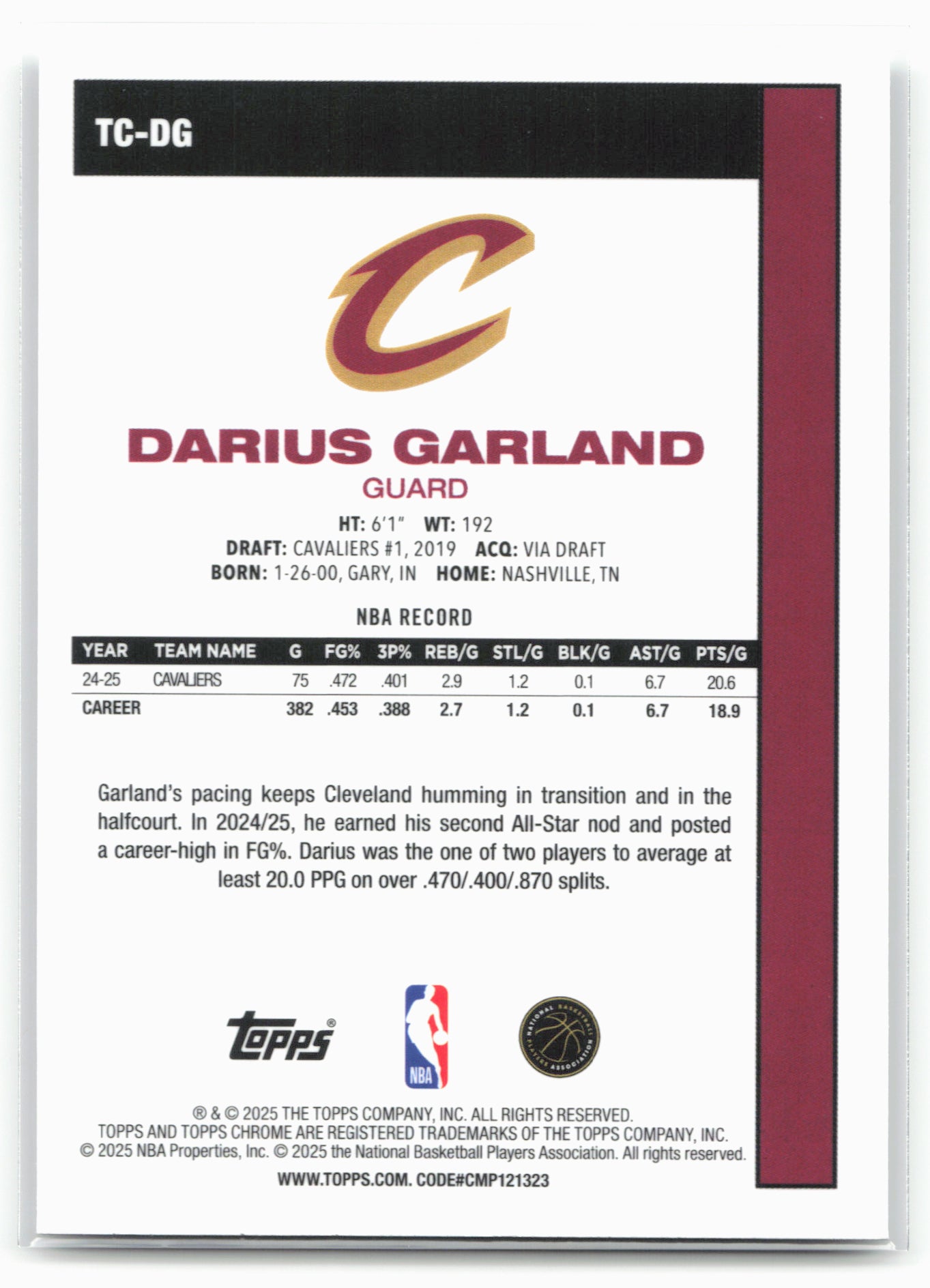 2025-26 Topps #TC-DG Darius Garland 1980-81 Topps Chrome Basketball