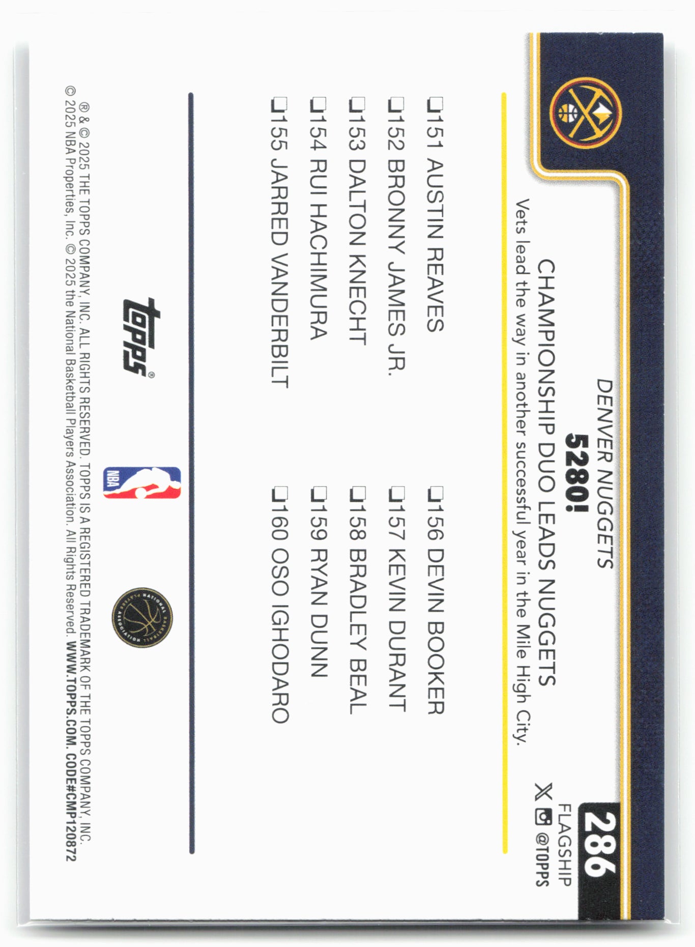 2025-26 Topps #286 5280!: Championship Duo Leads Nuggets