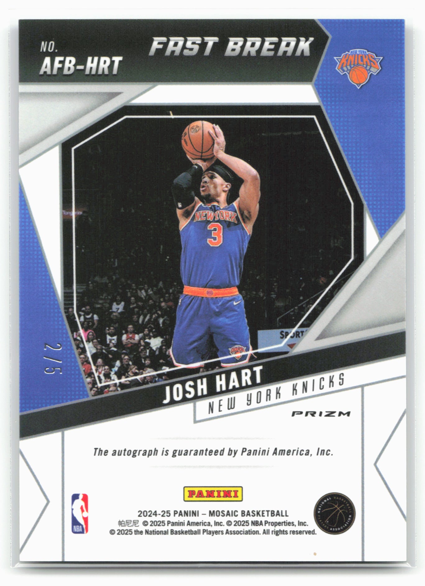 2024-25 Panini Mosaic #AFB-HRT Josh Hart Fast Break Neon Green Mosaic #/5