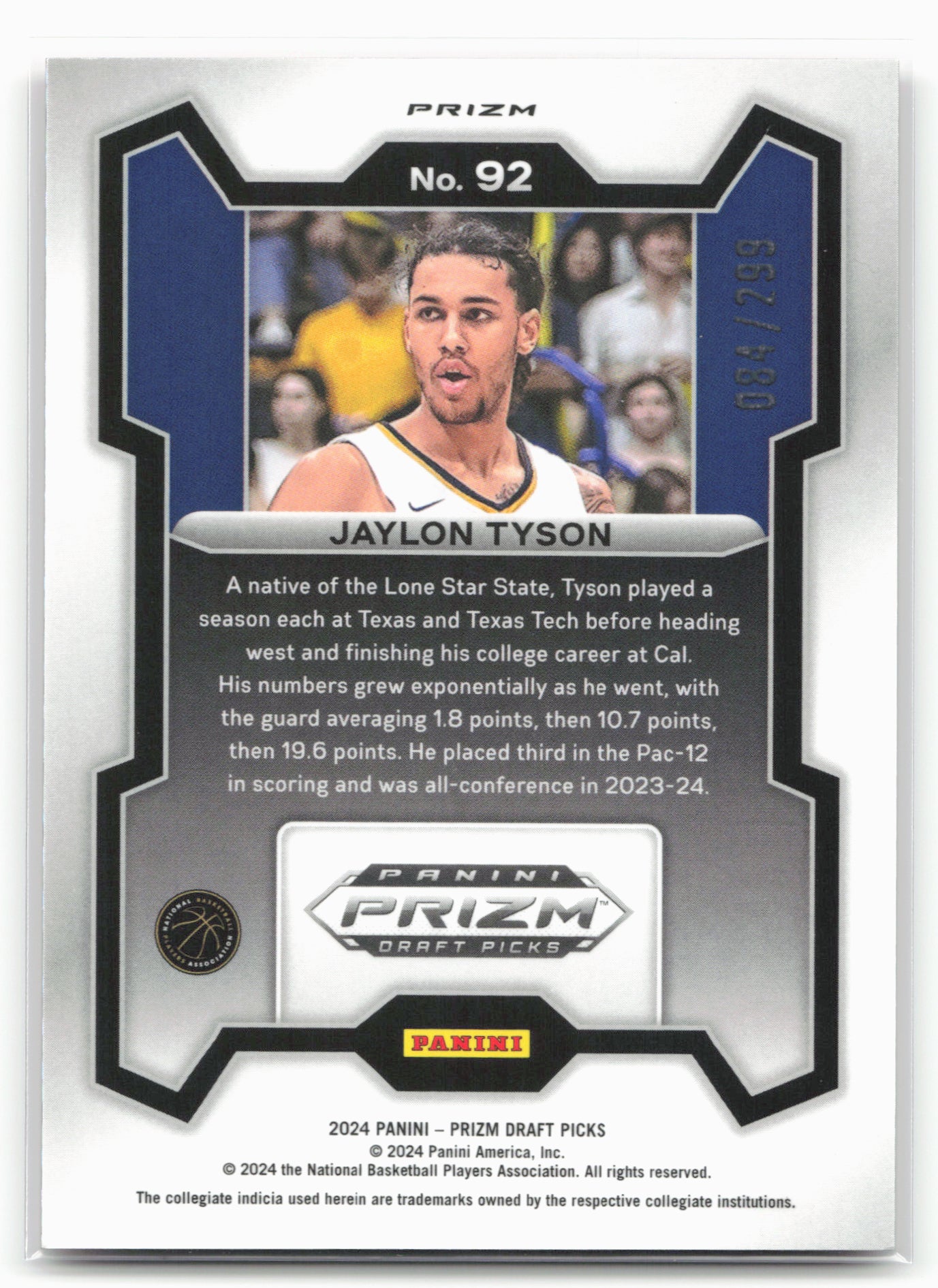 2024 Panini Prizm Draft Picks #92 Jaylon Tyson Prizms Red Pulsar #/299