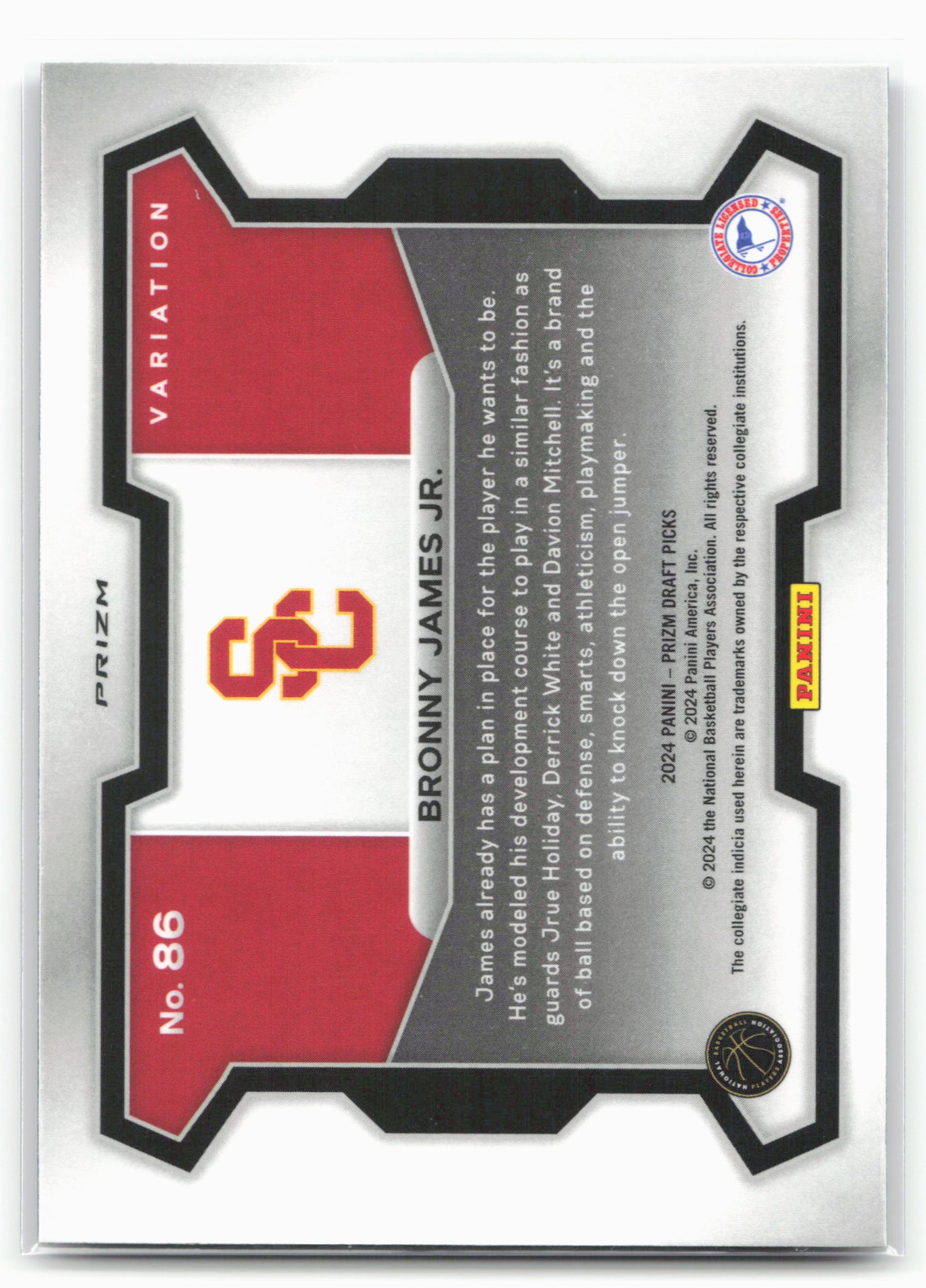 2024 Panini Prizm Draft Picks #86 Bronny James Jr. Prizms Purple Wave
