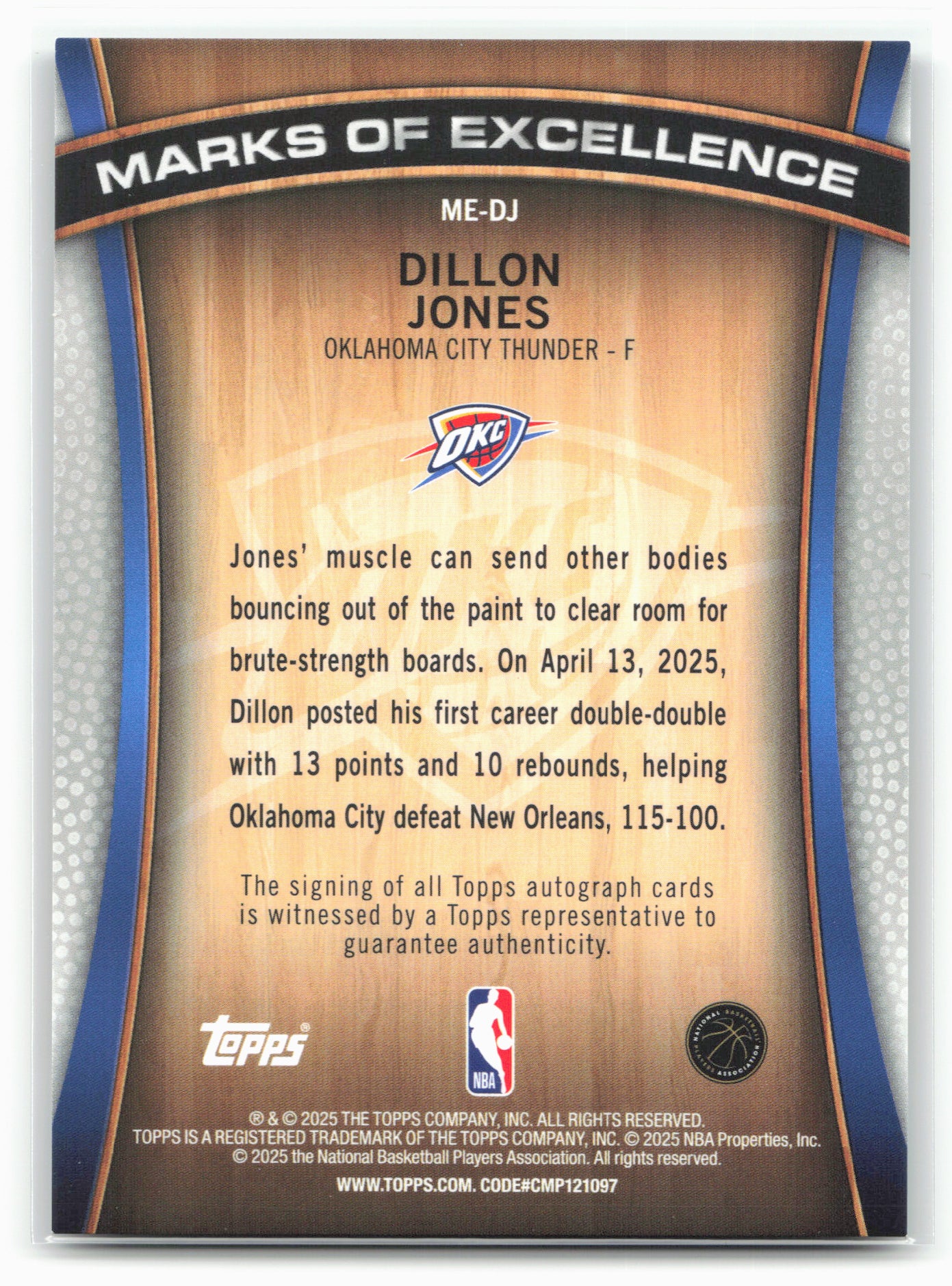 2025-26 Topps #ME-DJ Dillon Jones Marks of Excellence Rainbow Foilboard