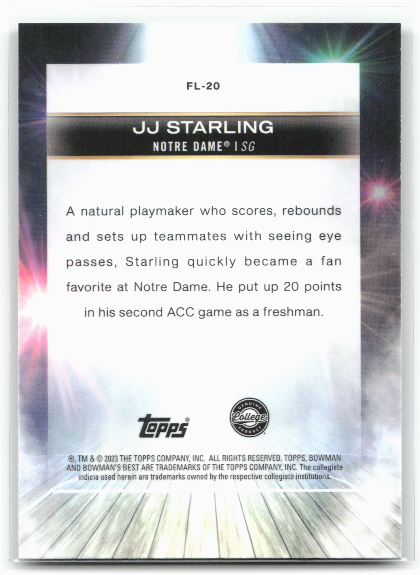 2022-23 Bowman University Best #FL-20 JJ Starling Flashing Lights