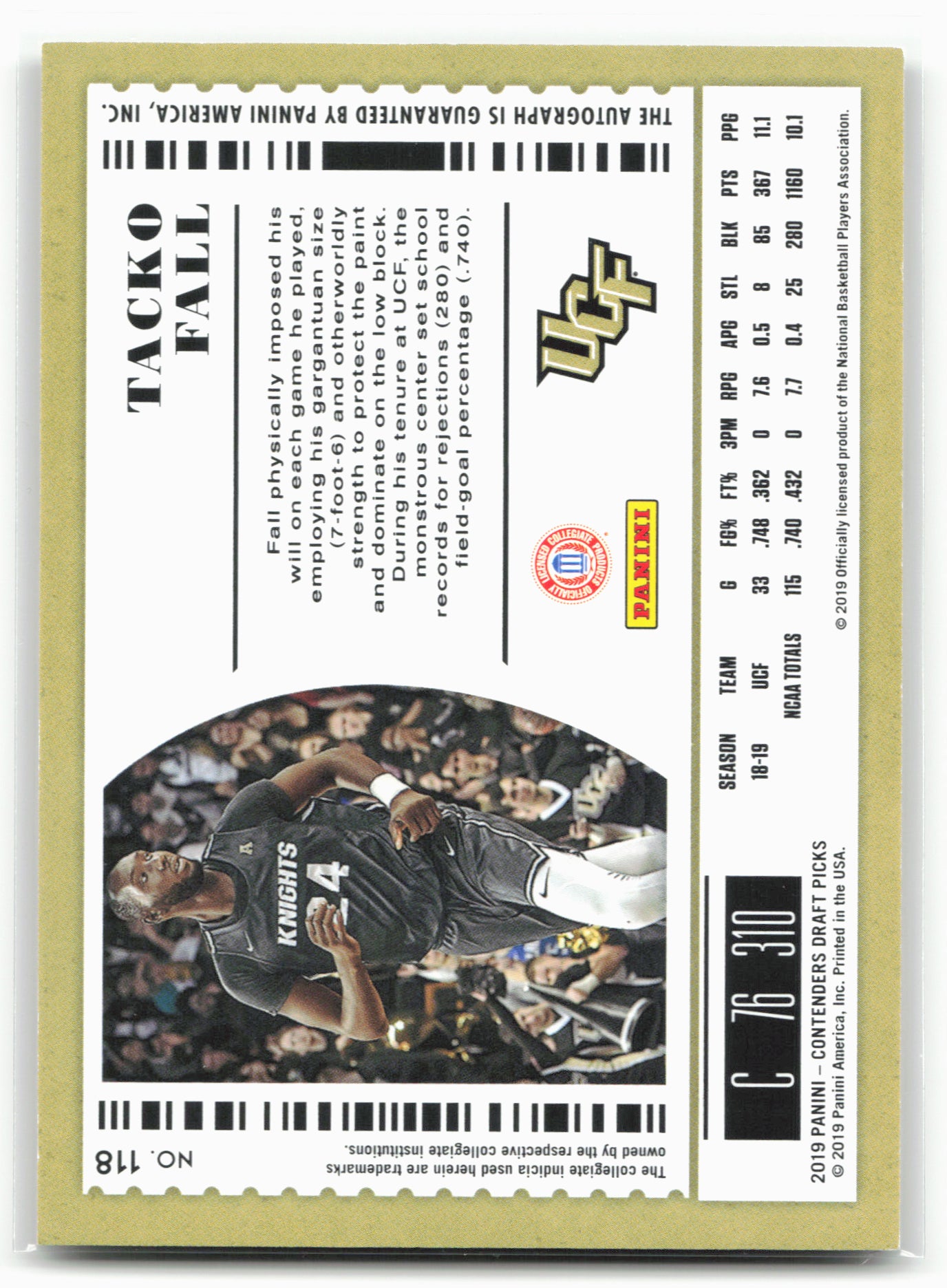 2019 Panini Contenders Draft Picks #118 Tacko Fall Draft Ticket Red Foil