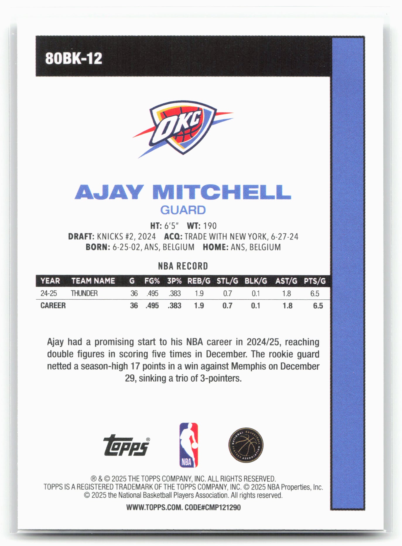 2025-26 Topps #80BK-12 Ajay Mitchell 1980-81 Topps Basketball