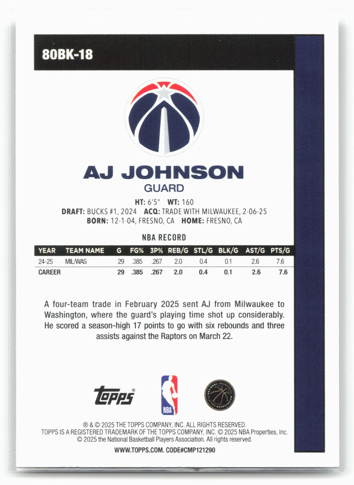 2025-26 Topps #80BK-18 AJ Johnson 1980-81 Topps Basketball 23905