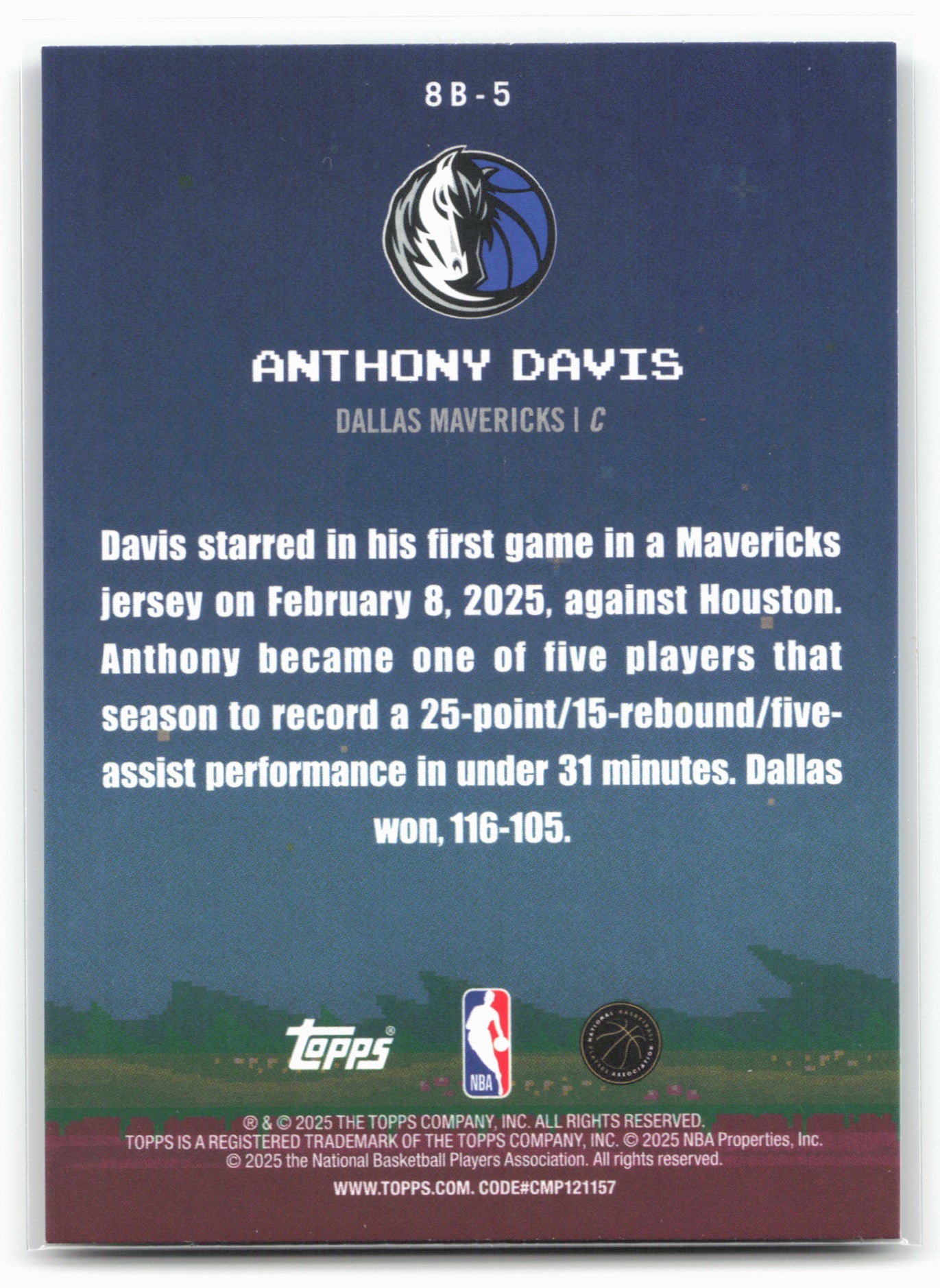 2025-26 Topps #8B-5 Anthony Davis 8-Bit Ballers Purple Holo Foil #/250