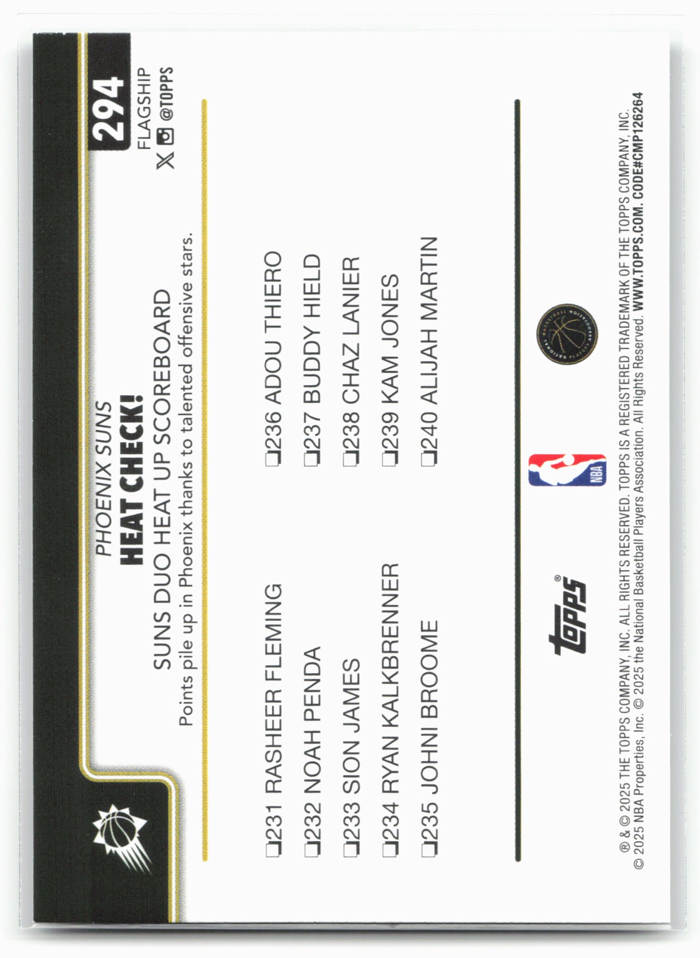 2025-26 Topps #294 Heat Check!: Suns Duo Heat Up Scoreboard Blackout