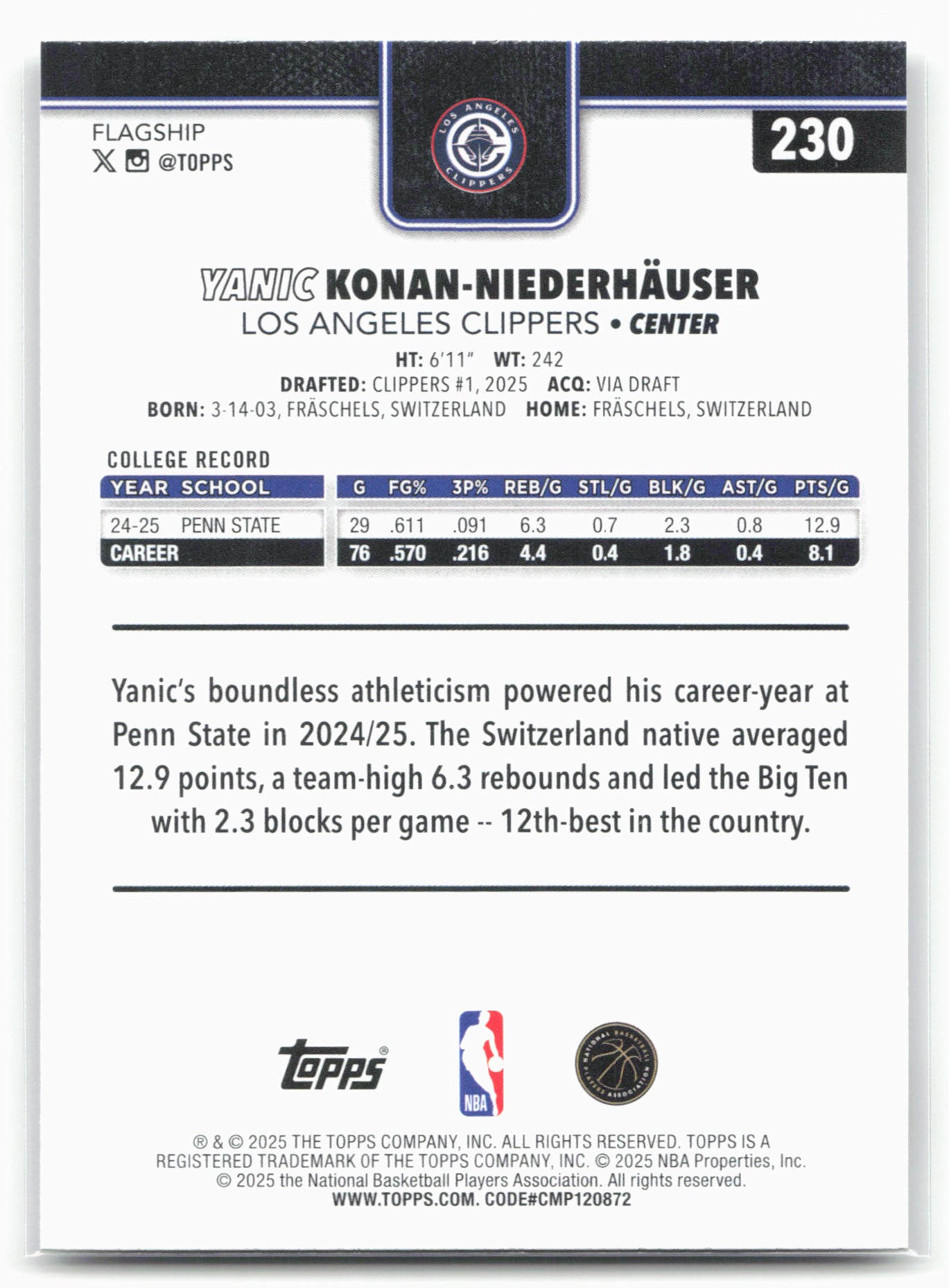 2025-26 Topps #230 Yanic Konan-Niederhäuser Aqua Holo Foil 24101