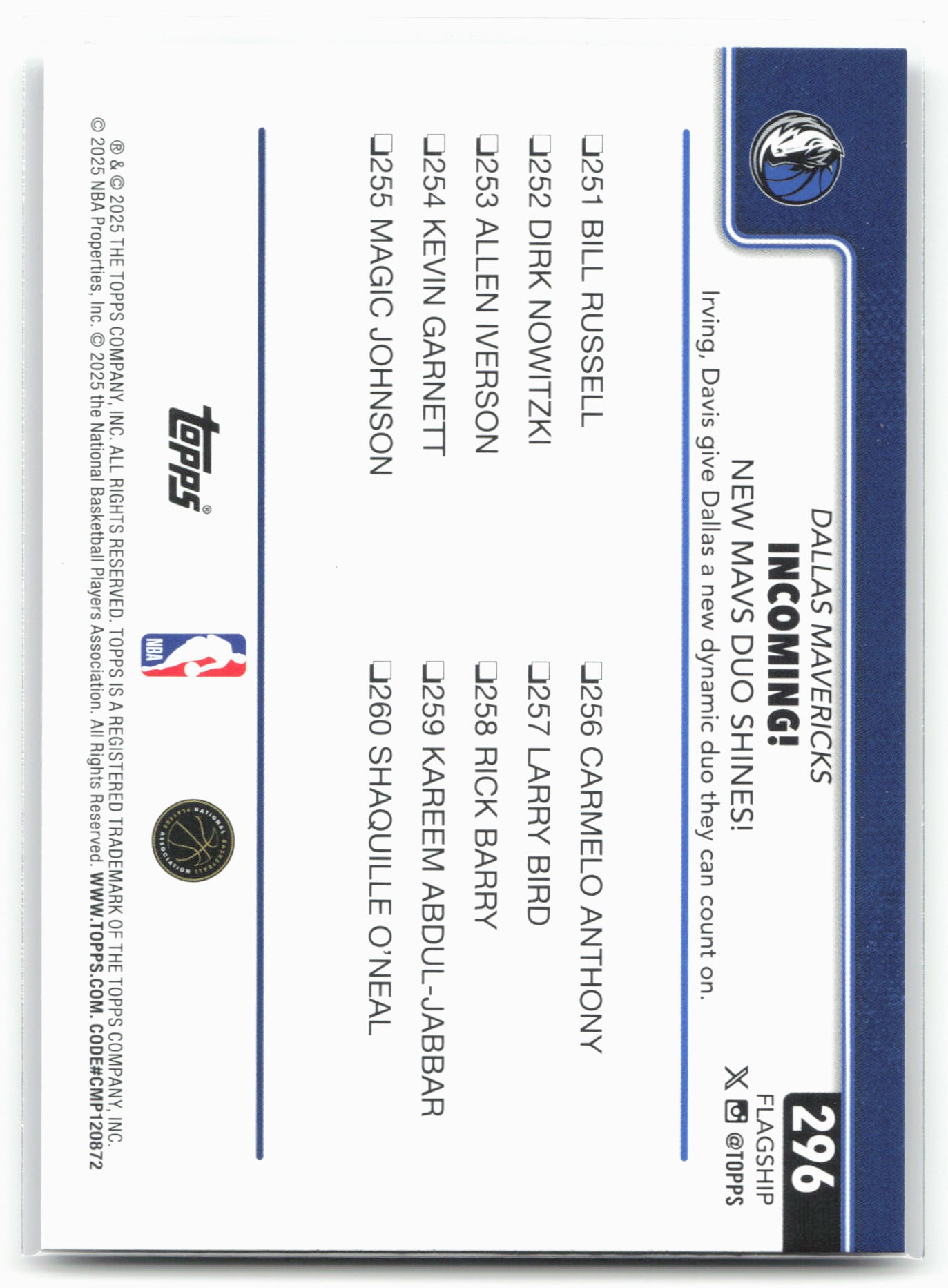 2025-26 Topps #296 Incoming!: New Mavs Duo Shines! Rainbow Foilboard 24251