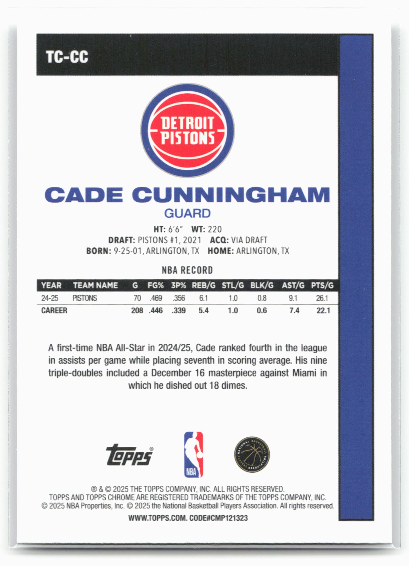 2025-26 Topps #TC-CC Cade Cunningham 1980-81 Topps Chrome Basketball 24267