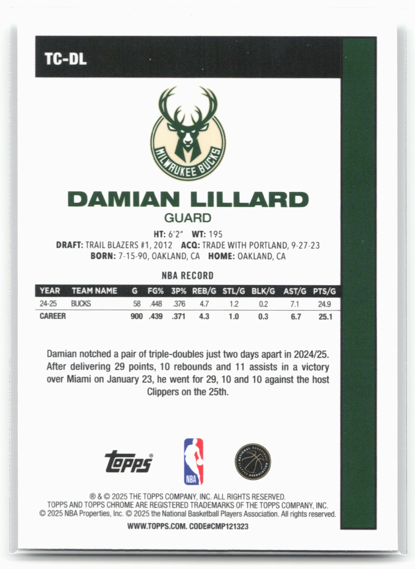 2025-26 Topps #TC-DL Damian Lillard 1980-81 Topps Chrome Basketball 24268