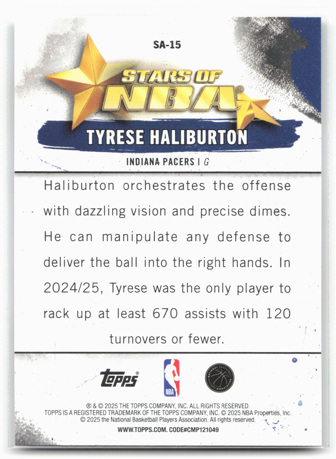 2025-26 Topps #SA-15 Tyrese Haliburton Stars of the NBA 24279