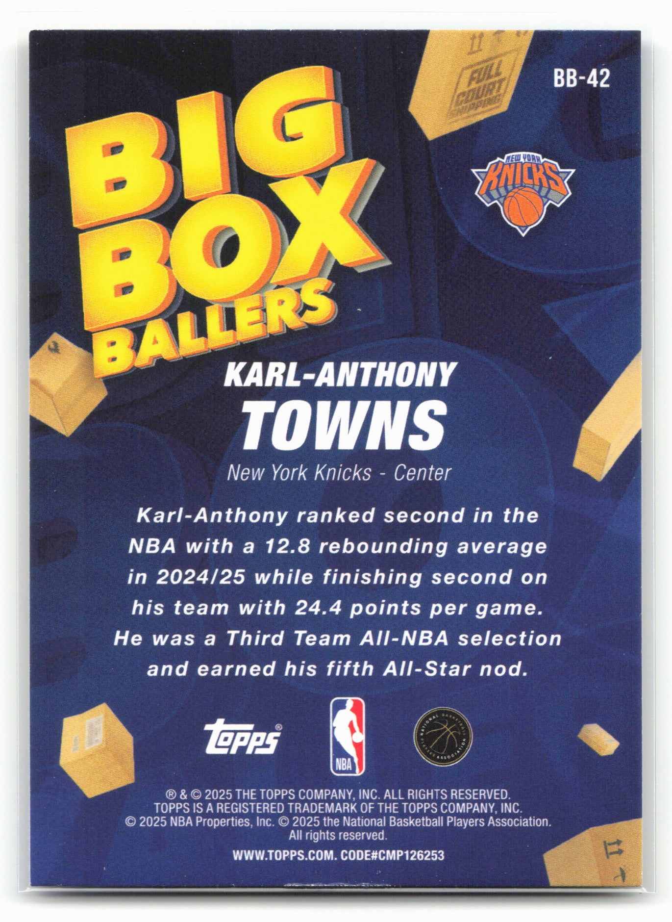 2025-26 Topps #BB-42 Karl-Anthony Towns Big Box Ballers 24304