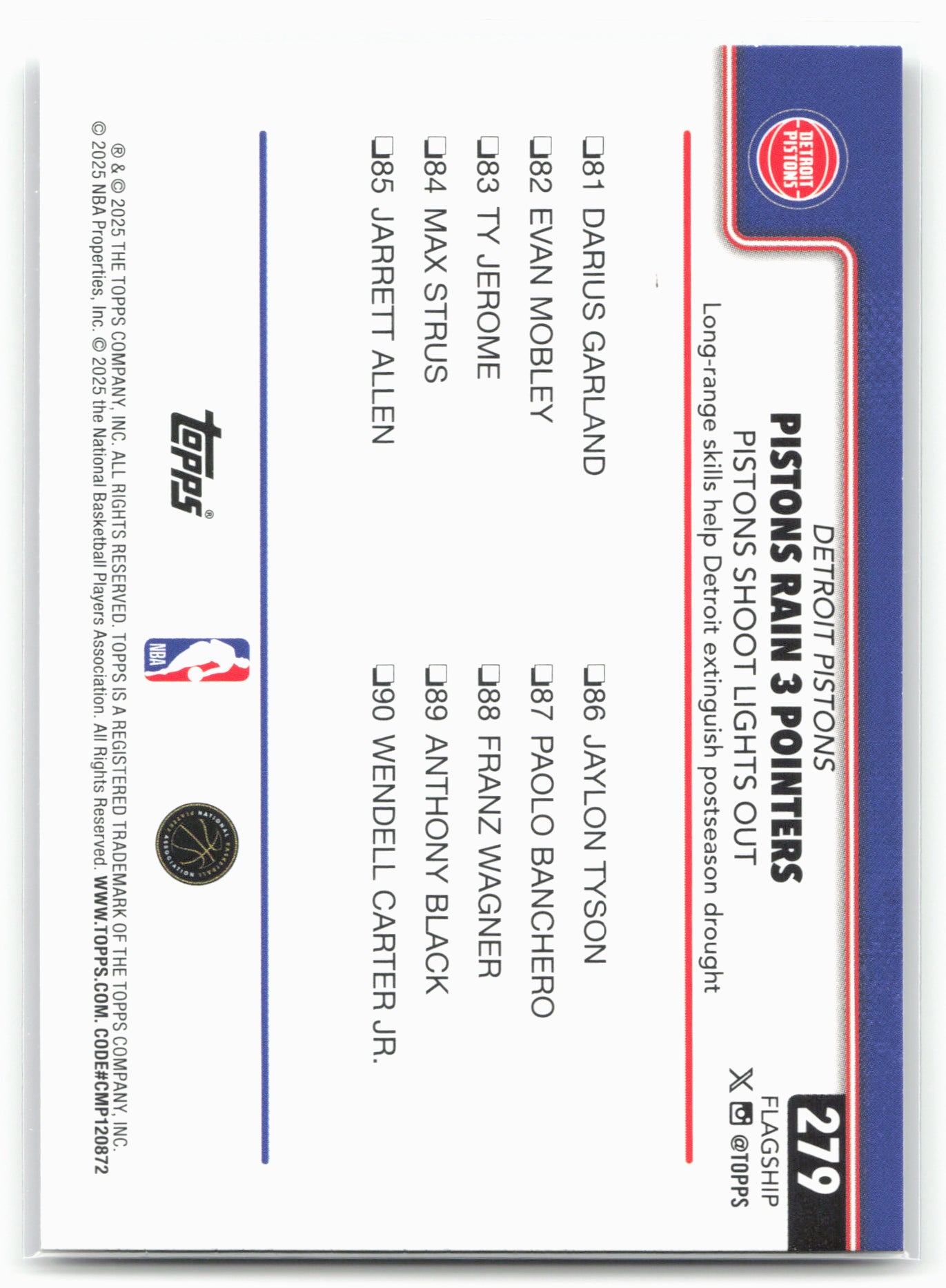 2025-26 Topps #279 Pistons Rain 3 Pointers: Pistons Crackleboard 24317