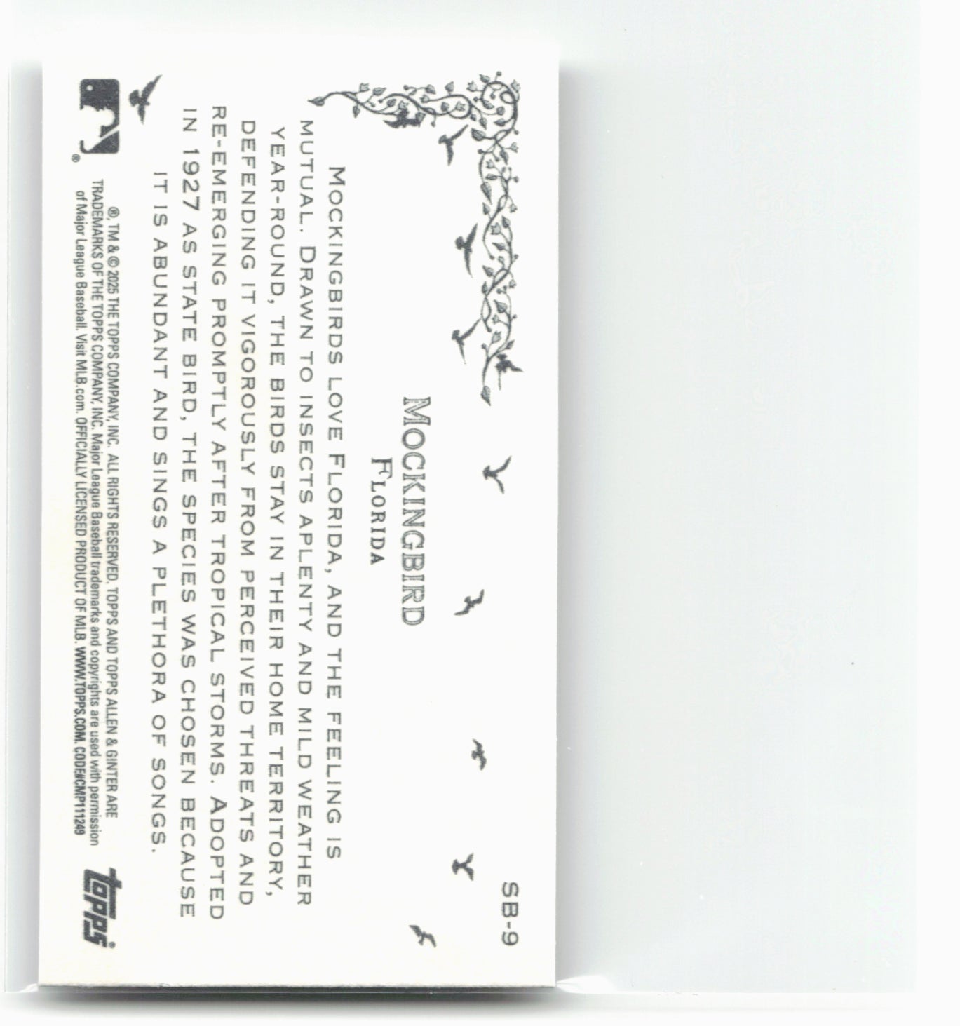 2025 Topps Allen & Ginter #SB-9 Mockingbird (Florida) State Birds Mini