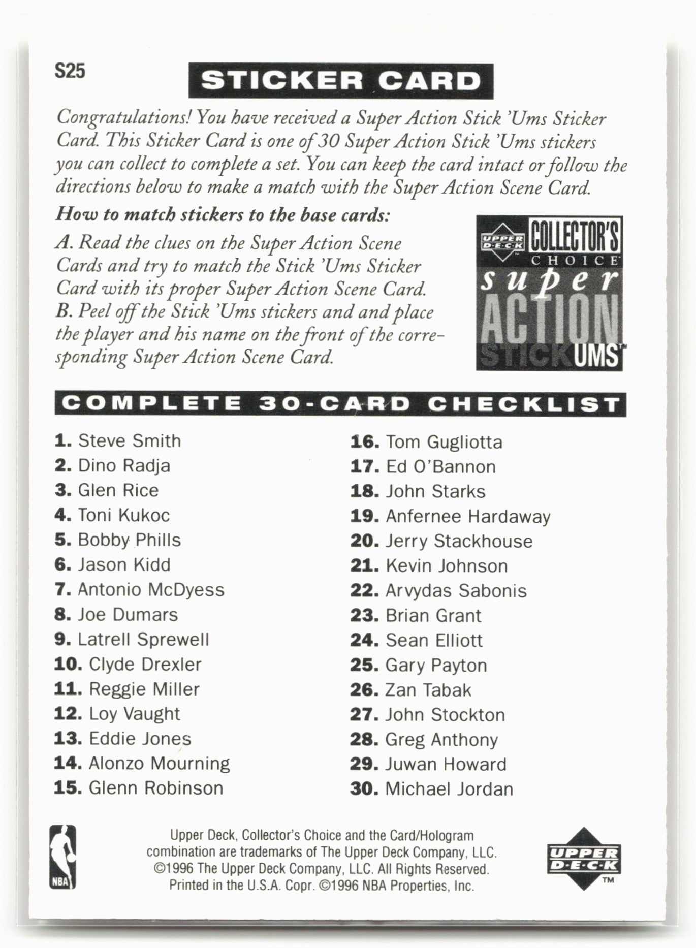 1996-97 Collector's Choice #S25 Gary Payton Super Action Stick 'Ums