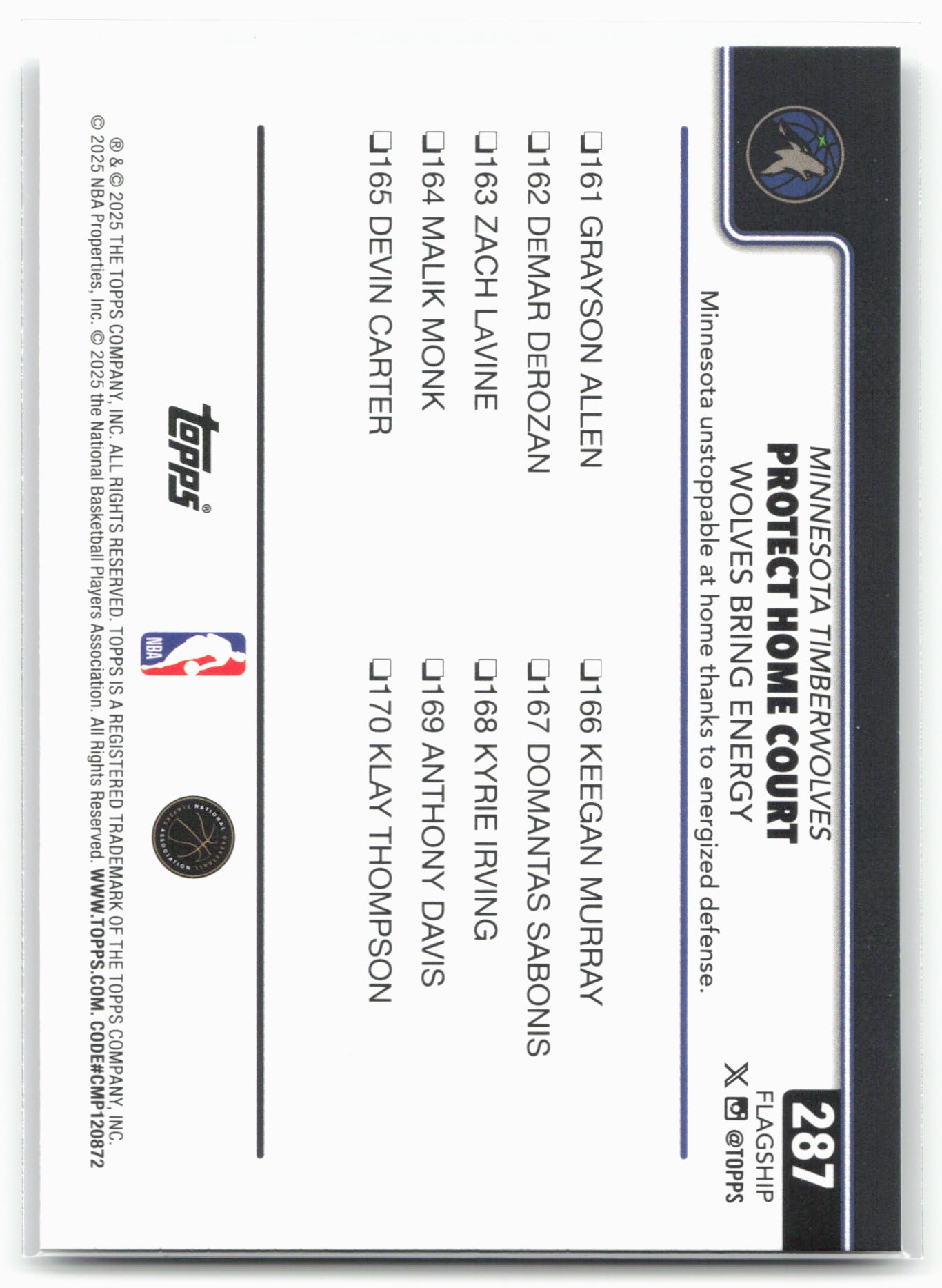 2025-26 Topps #287 Protect Home Court: Wolves Bring Energy Holo Foil 25004