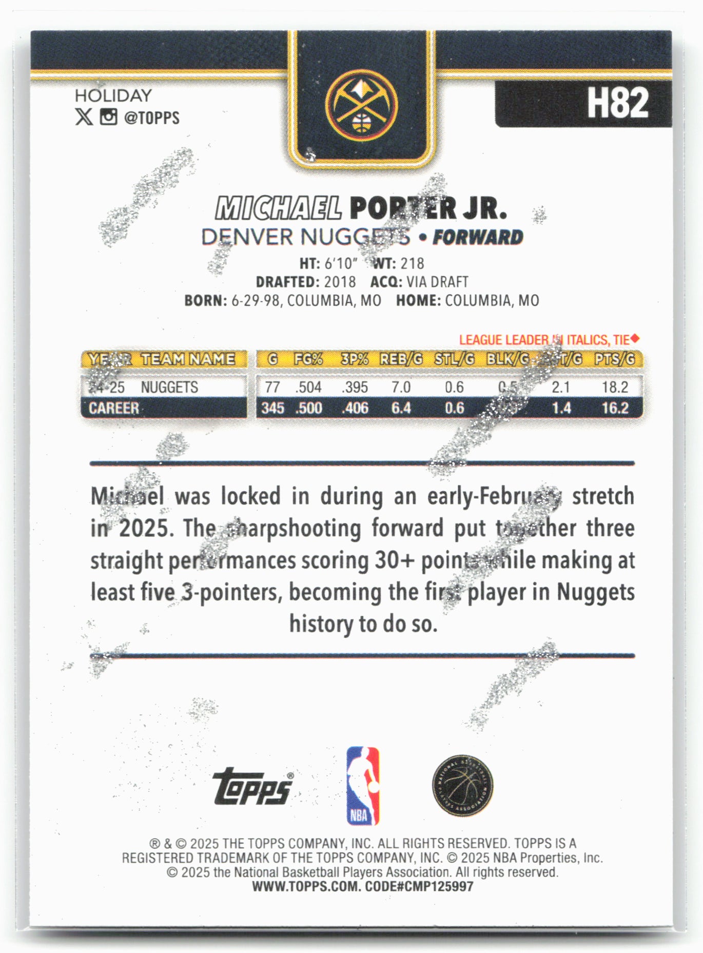2025-26 Topps Holiday #H82 Michael Porter Jr. Glitter Holiday 25130