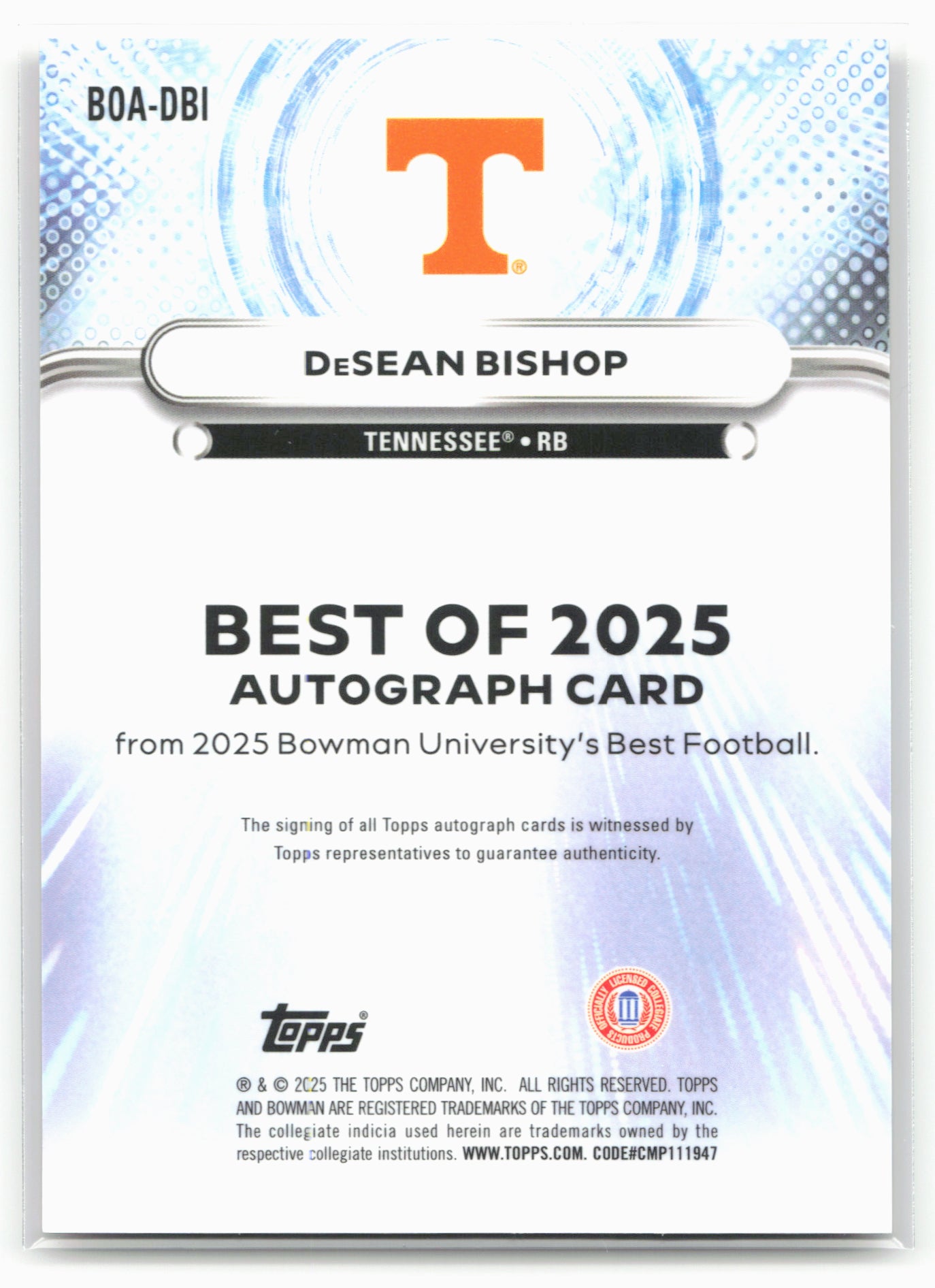 2025 Bowman University Best #BOA-DBI DeSean Bishop Best Of 2025 Autographs